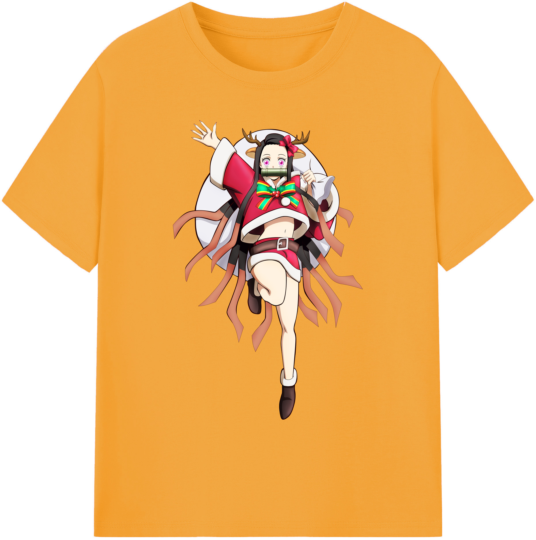 （画像用） 鬼滅の刃（きめつのやいば）竈門 禰󠄀豆子／かまど ねずこ Kamado Nezuko 綿100％ メンズ半袖Tシャツ｜肌触りやわらか＆通気性