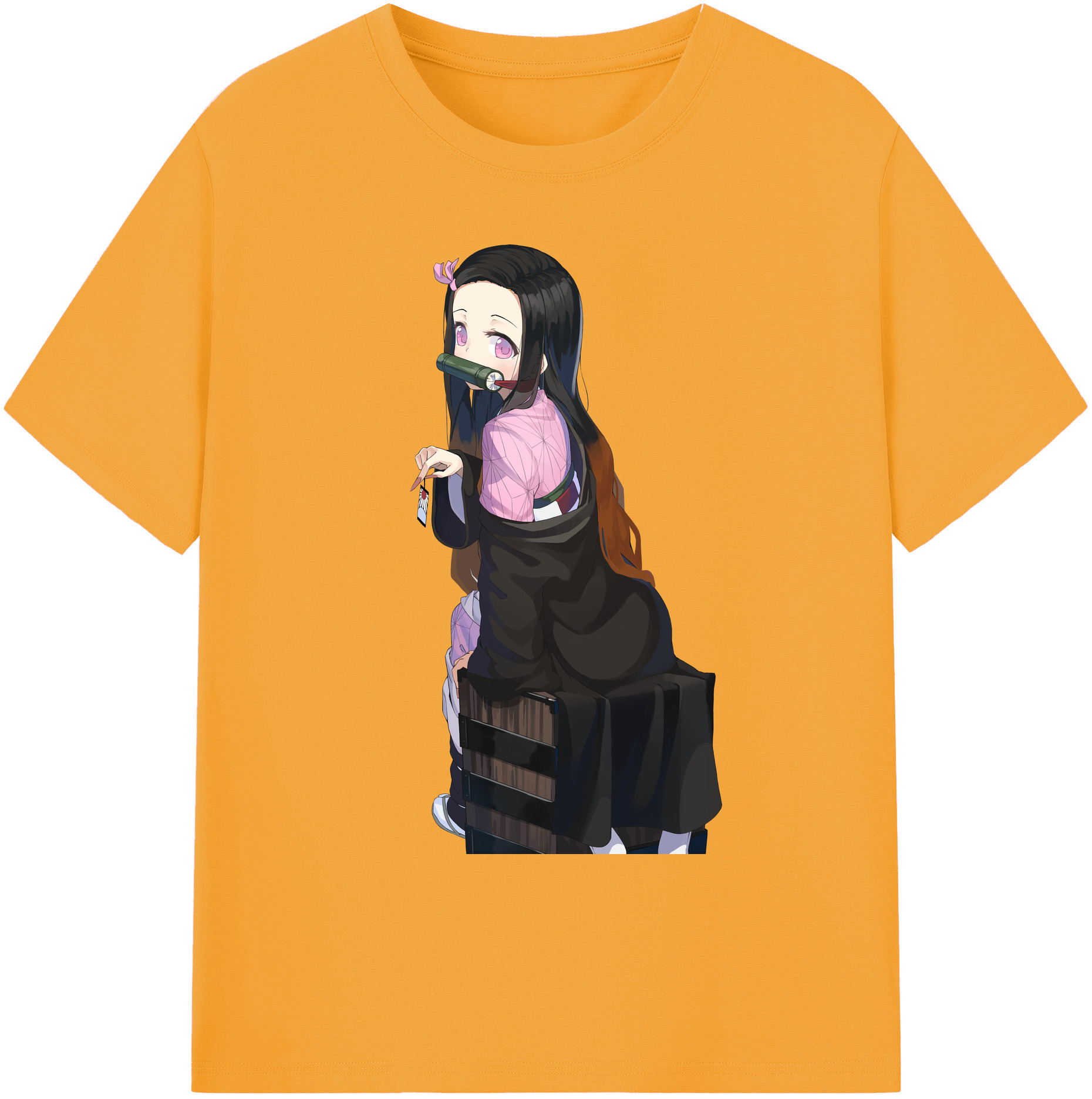 （画像用） 鬼滅の刃（きめつのやいば）竈門 禰󠄀豆子／かまど ねずこ Kamado Nezuko 綿100％ メンズ半袖Tシャツ｜肌触りやわらか＆通気性