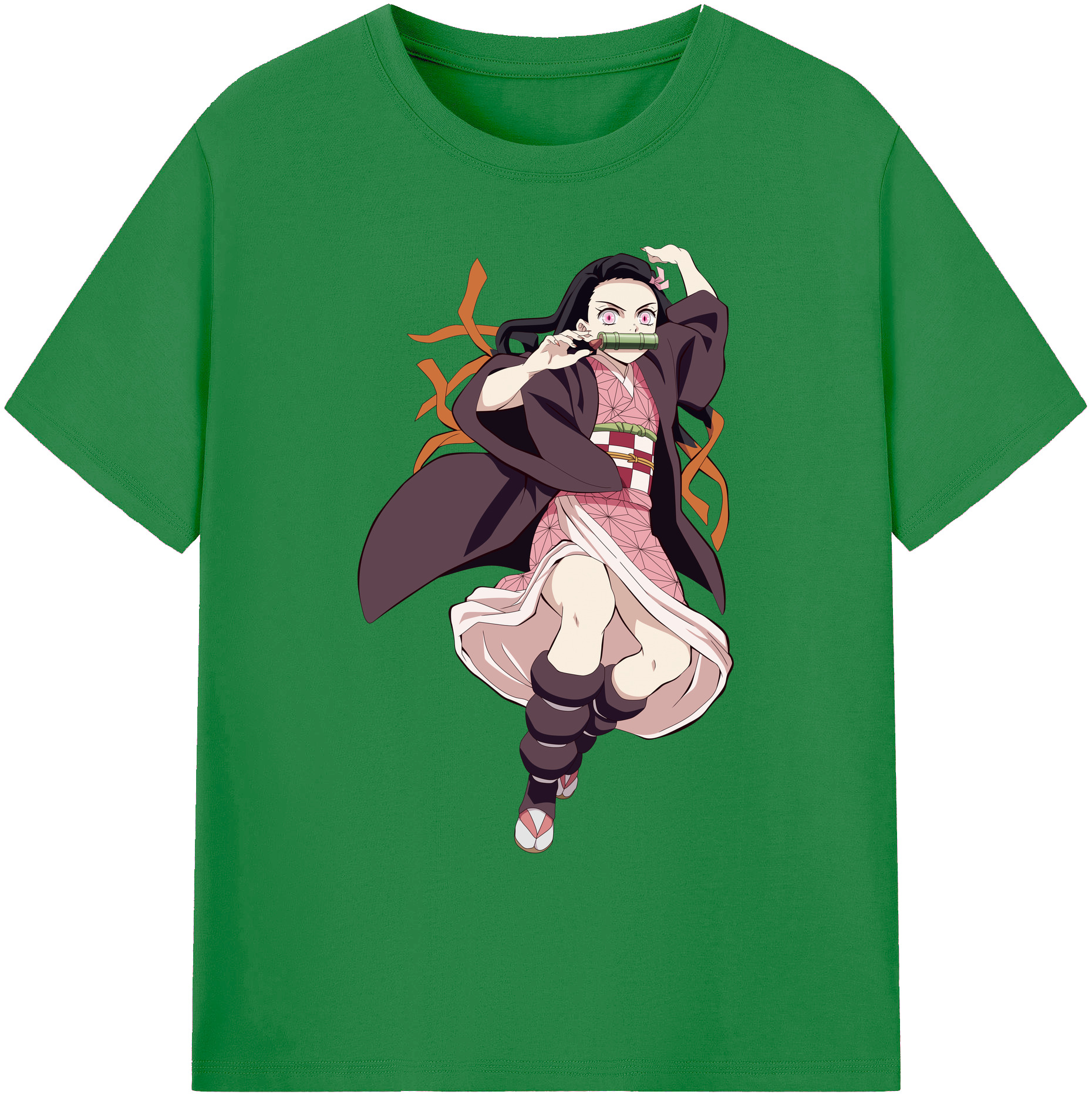 （画像用） 鬼滅の刃（きめつのやいば）竈門 禰󠄀豆子／かまど ねずこ Kamado Nezuko 綿100％ メンズ半袖Tシャツ｜肌触りやわらか＆通気性