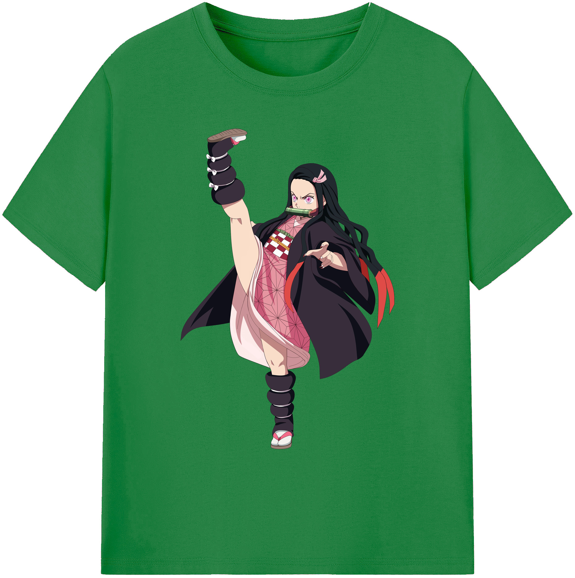 （画像用） 鬼滅の刃（きめつのやいば）竈門 禰󠄀豆子／かまど ねずこ Kamado Nezuko 綿100％ メンズ半袖Tシャツ｜肌触りやわらか＆通気性