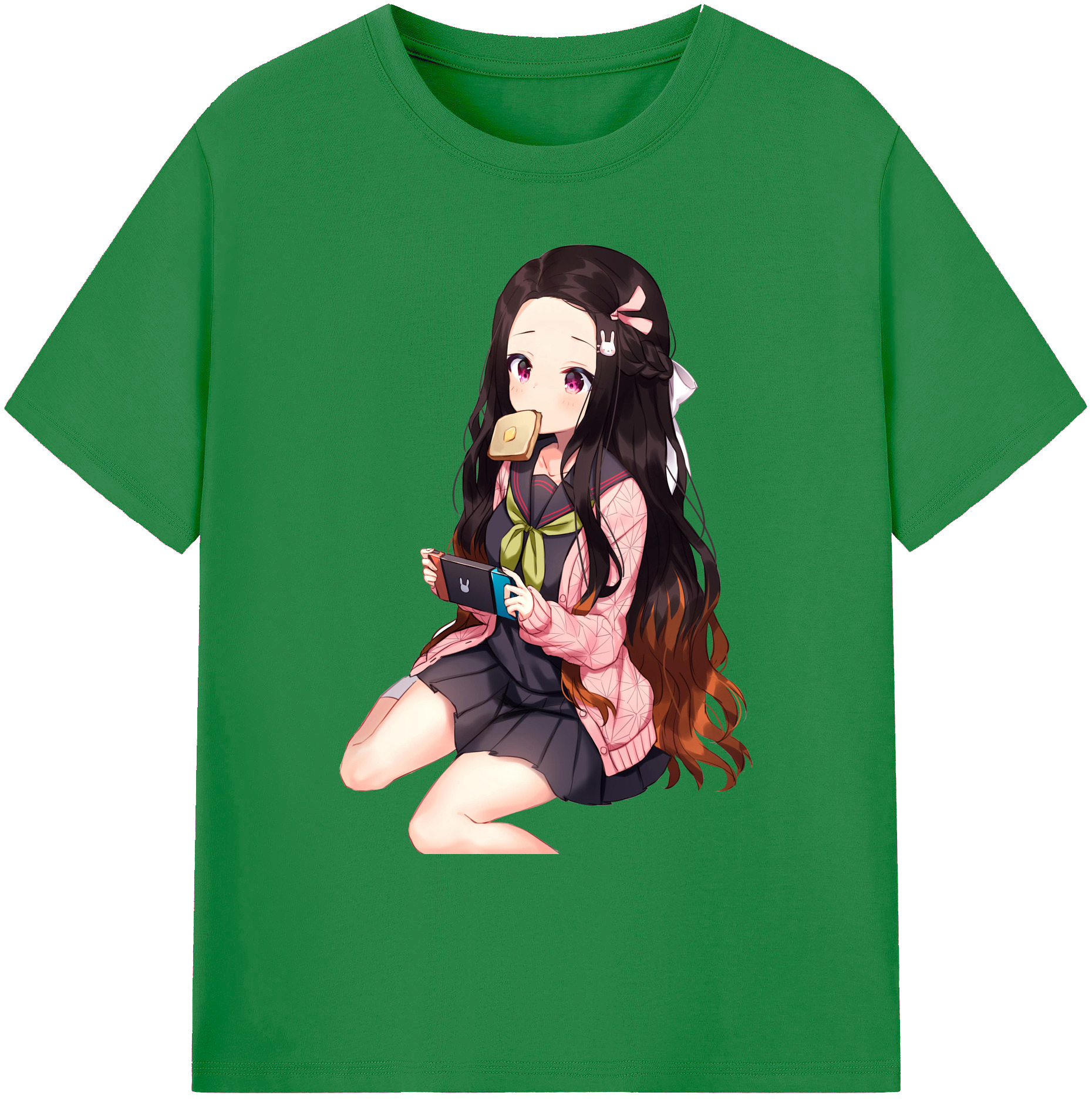 （画像用） 鬼滅の刃（きめつのやいば）竈門 禰󠄀豆子／かまど ねずこ Kamado Nezuko 綿100％ メンズ半袖Tシャツ｜肌触りやわらか＆通気性