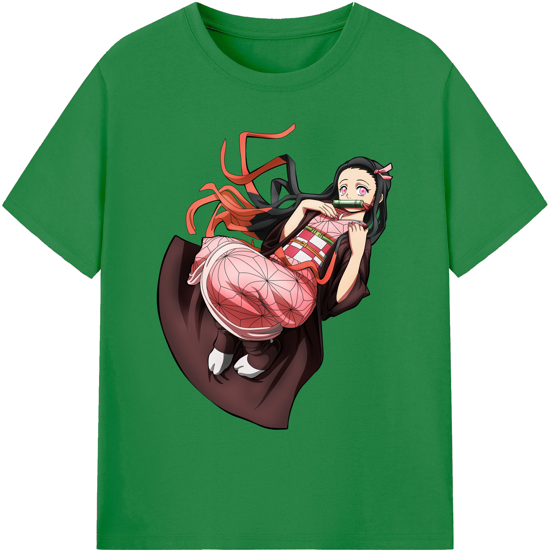 （画像用） 鬼滅の刃（きめつのやいば）竈門 禰󠄀豆子／かまど ねずこ Kamado Nezuko 綿100％ メンズ半袖Tシャツ｜肌触りやわらか＆通気性