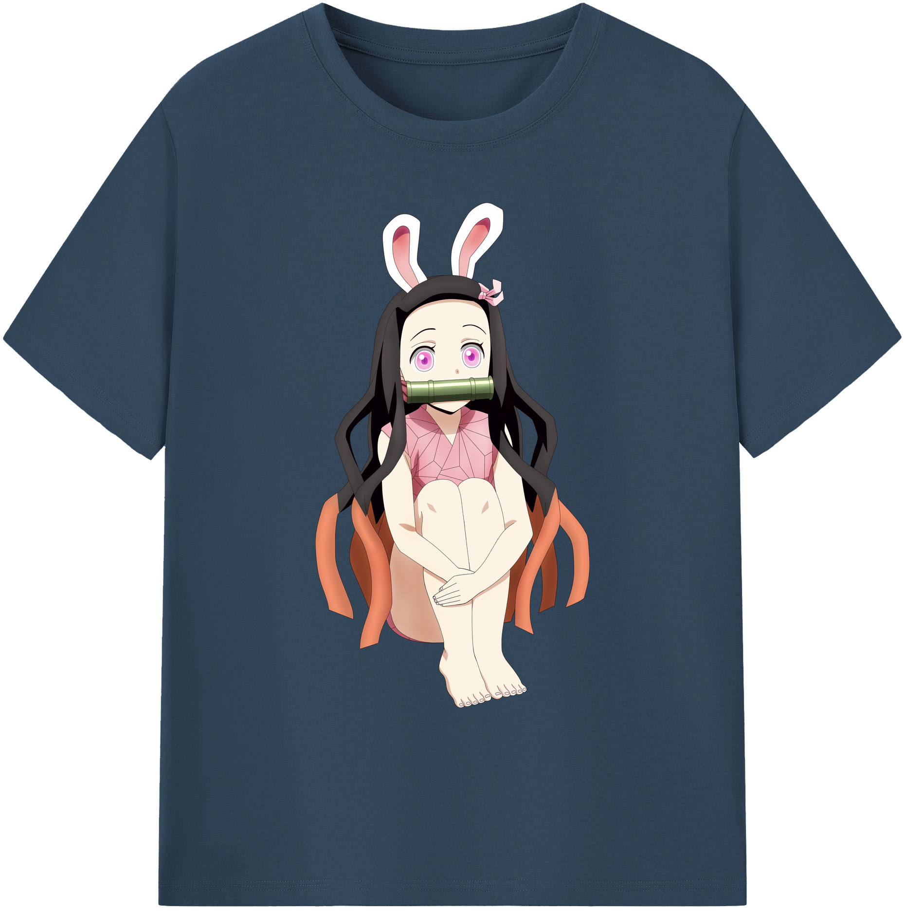 （画像用） 鬼滅の刃（きめつのやいば）竈門 禰󠄀豆子／かまど ねずこ Kamado Nezuko 綿100％ メンズ半袖Tシャツ｜肌触りやわらか＆通気性
