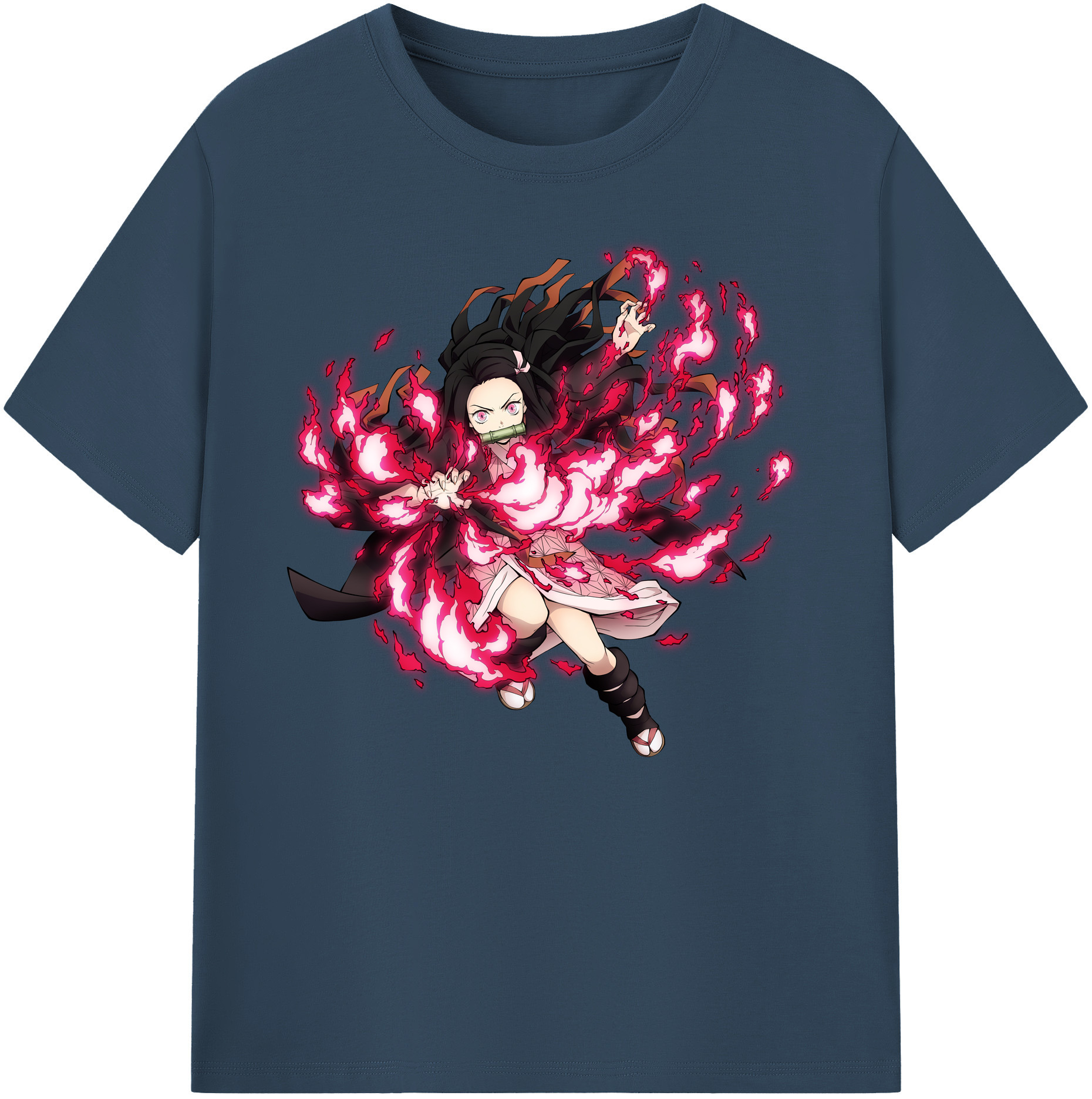 （画像用） 鬼滅の刃（きめつのやいば）竈門 禰󠄀豆子／かまど ねずこ Kamado Nezuko 綿100％ メンズ半袖Tシャツ｜肌触りやわらか＆通気性