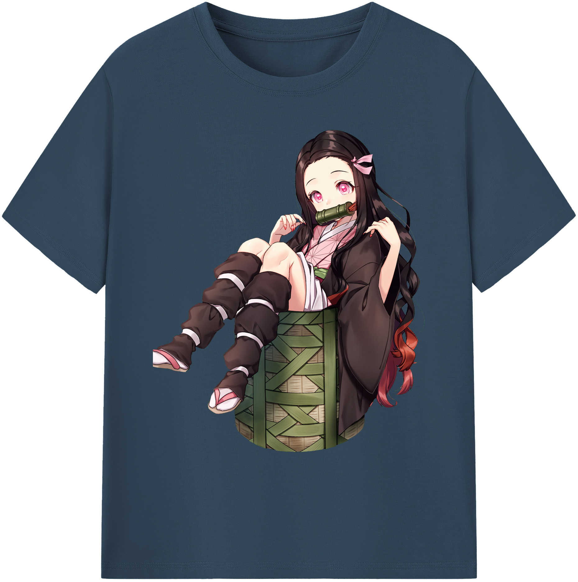 （画像用） 鬼滅の刃（きめつのやいば）竈門 禰󠄀豆子／かまど ねずこ Kamado Nezuko 綿100％ メンズ半袖Tシャツ｜肌触りやわらか＆通気性