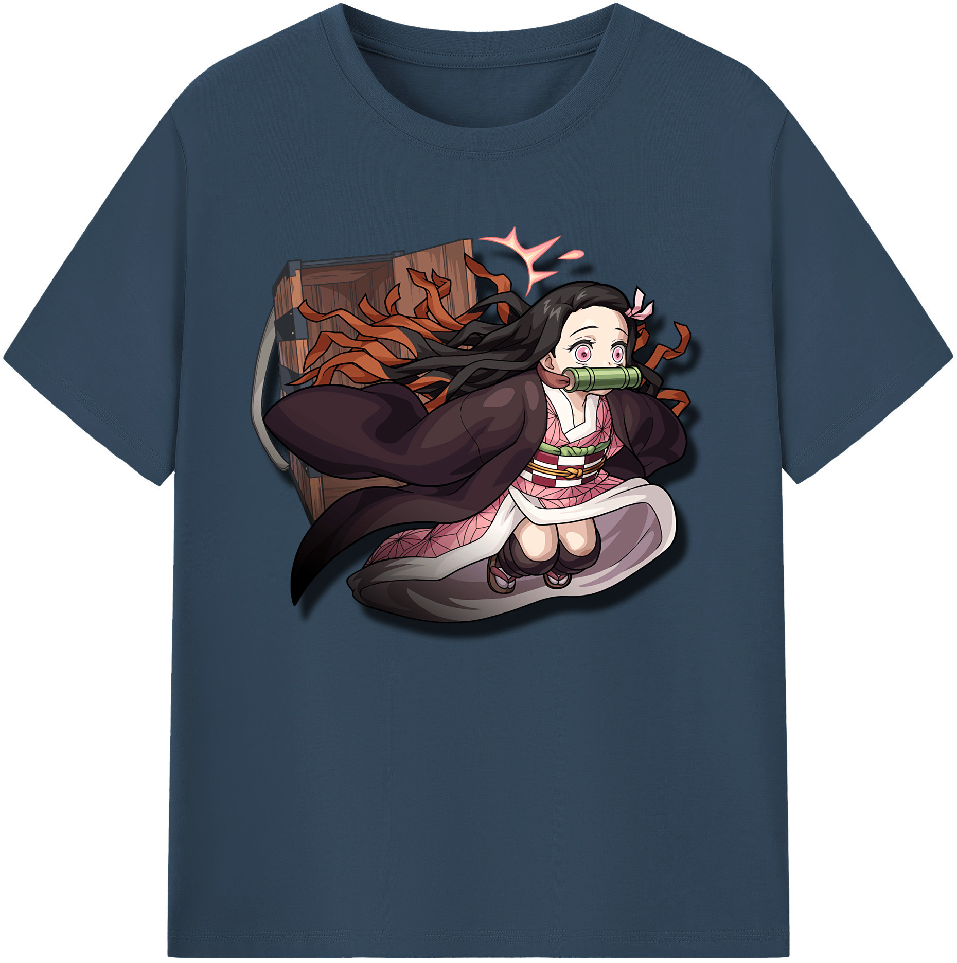 （画像用） 鬼滅の刃（きめつのやいば）竈門 禰󠄀豆子／かまど ねずこ Kamado Nezuko 綿100％ メンズ半袖Tシャツ｜肌触りやわらか＆通気性