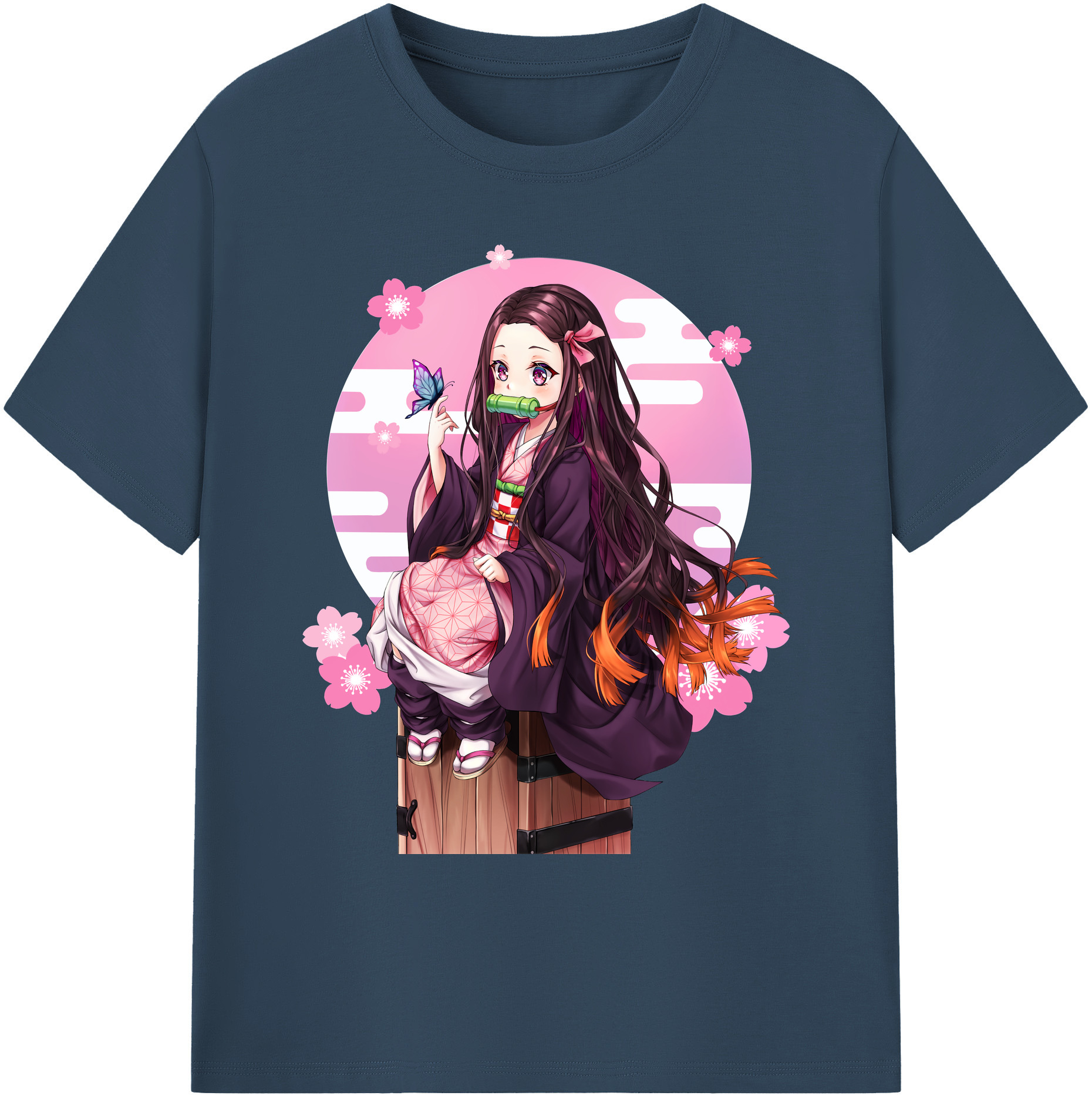 （画像用） 鬼滅の刃（きめつのやいば）竈門 禰󠄀豆子／かまど ねずこ Kamado Nezuko 綿100％ メンズ半袖Tシャツ｜肌触りやわらか＆通気性