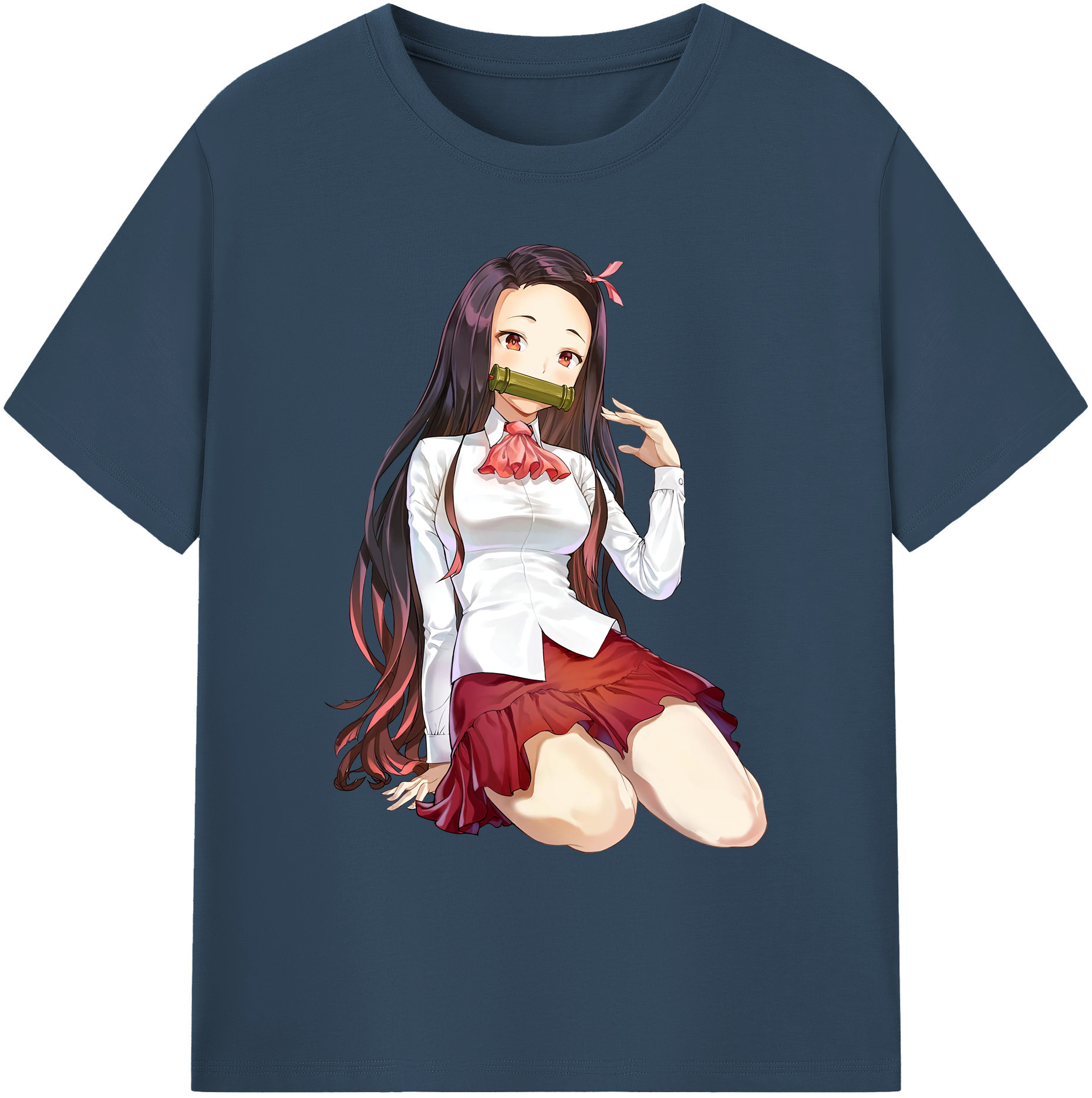 （画像用） 鬼滅の刃（きめつのやいば）竈門 禰󠄀豆子／かまど ねずこ Kamado Nezuko 綿100％ メンズ半袖Tシャツ｜肌触りやわらか＆通気性