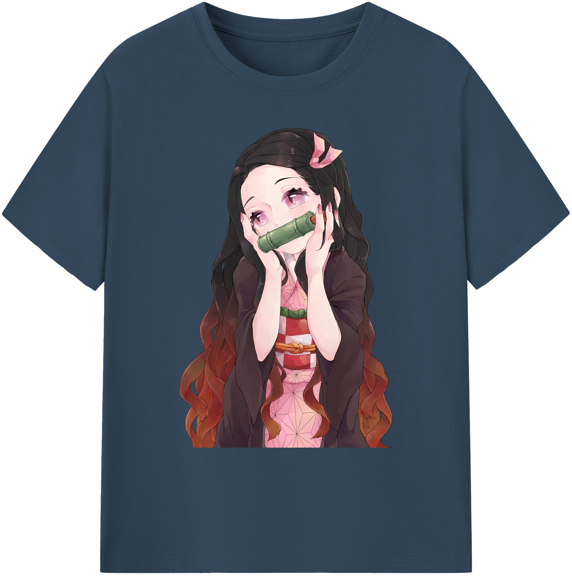 （画像用） 鬼滅の刃（きめつのやいば）竈門 禰󠄀豆子／かまど ねずこ Kamado Nezuko 綿100％ メンズ半袖Tシャツ｜肌触りやわらか＆通気性