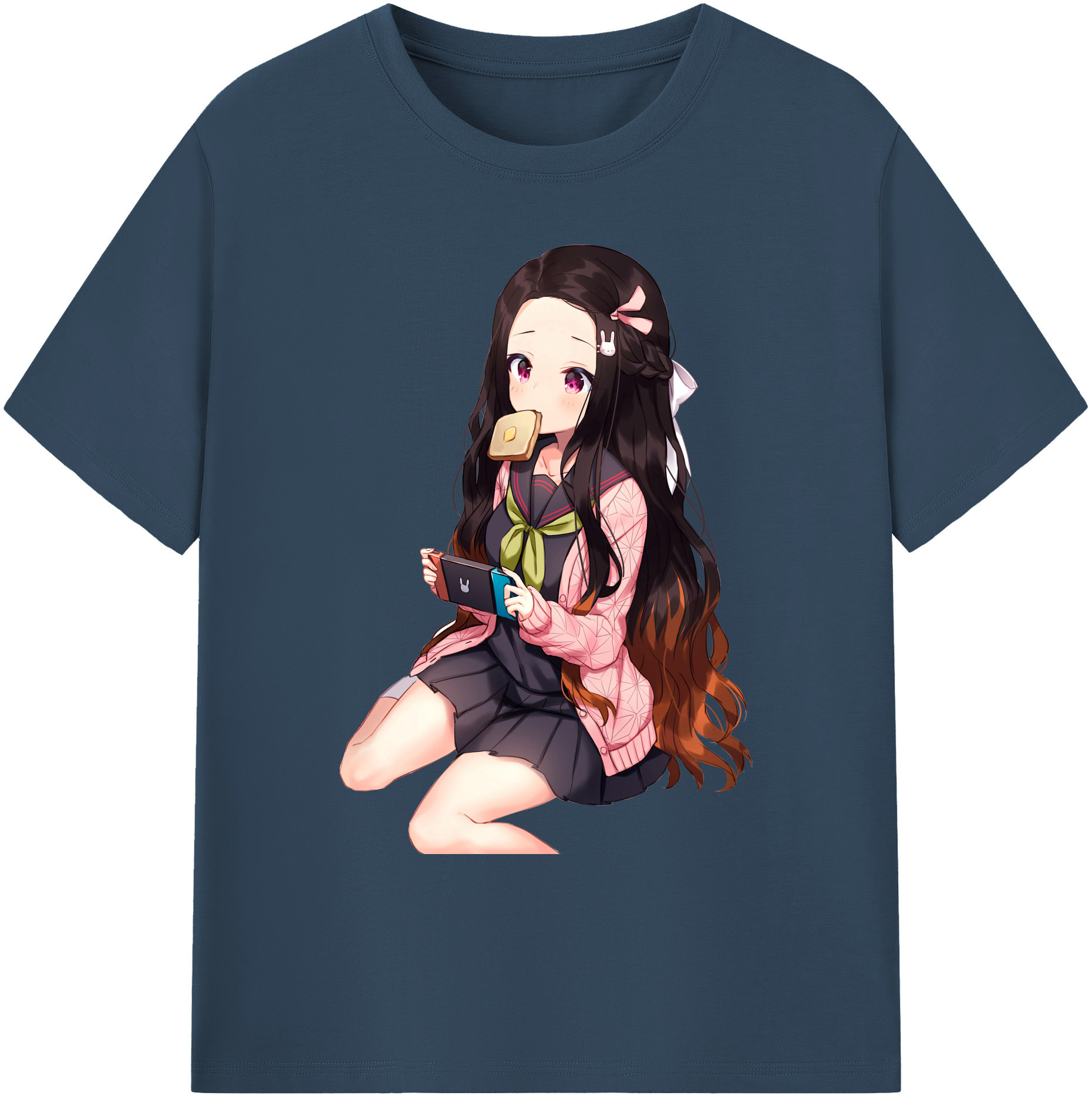 （画像用） 鬼滅の刃（きめつのやいば）竈門 禰󠄀豆子／かまど ねずこ Kamado Nezuko 綿100％ メンズ半袖Tシャツ｜肌触りやわらか＆通気性