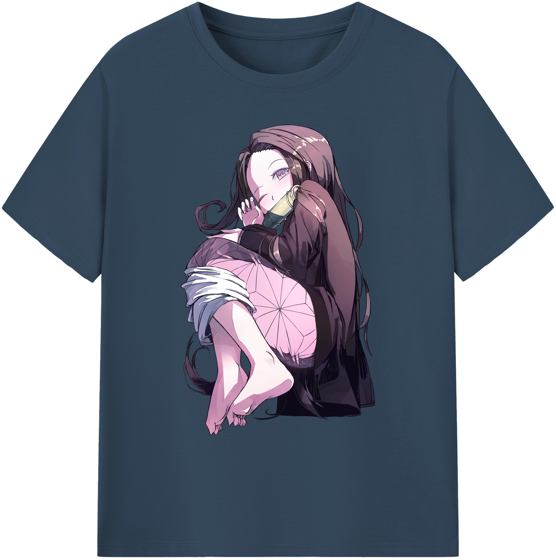 （画像用） 鬼滅の刃（きめつのやいば）竈門 禰󠄀豆子／かまど ねずこ Kamado Nezuko 綿100％ メンズ半袖Tシャツ｜肌触りやわらか＆通気性