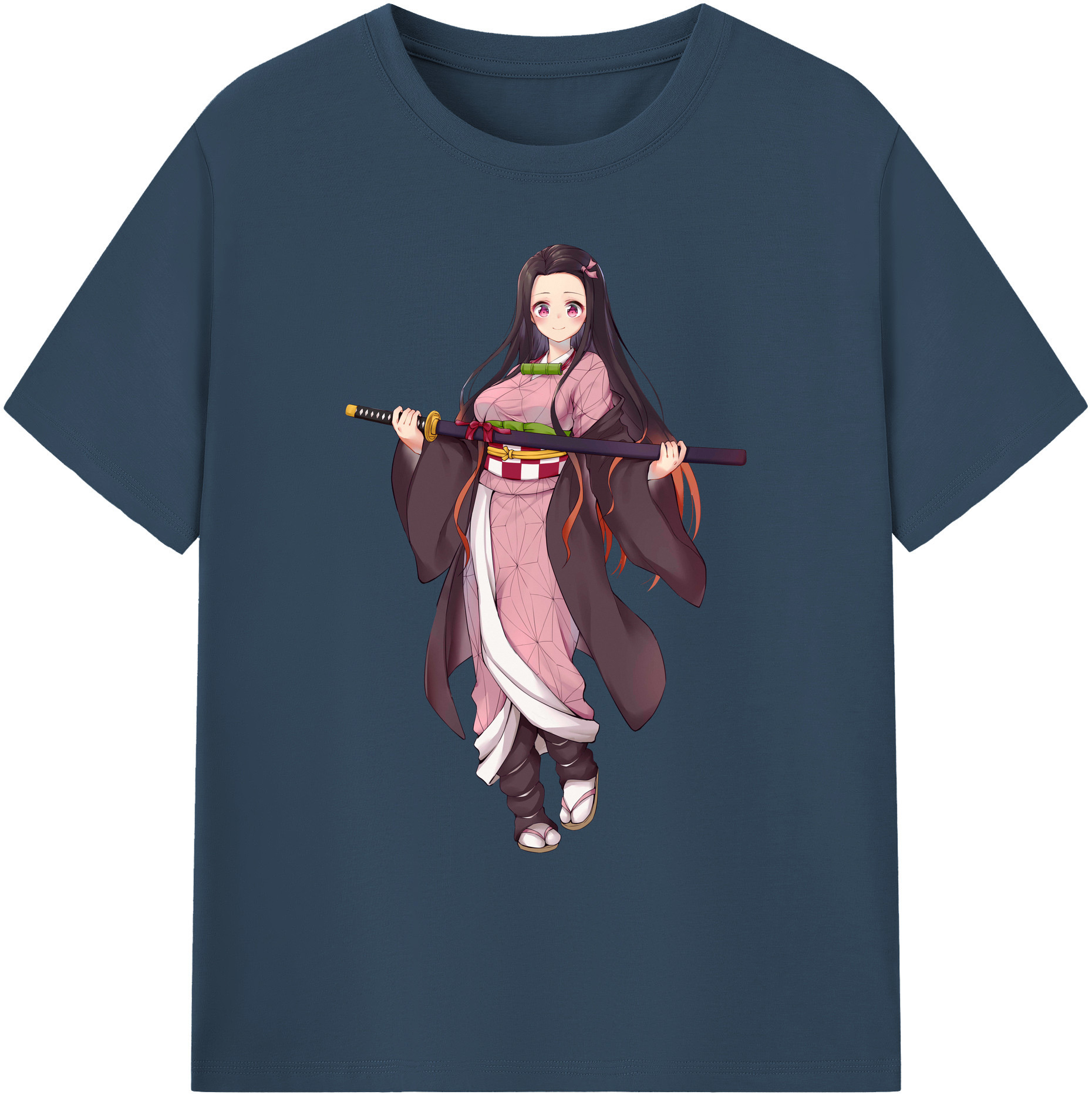 （画像用） 鬼滅の刃（きめつのやいば）竈門 禰󠄀豆子／かまど ねずこ Kamado Nezuko 綿100％ メンズ半袖Tシャツ｜肌触りやわらか＆通気性