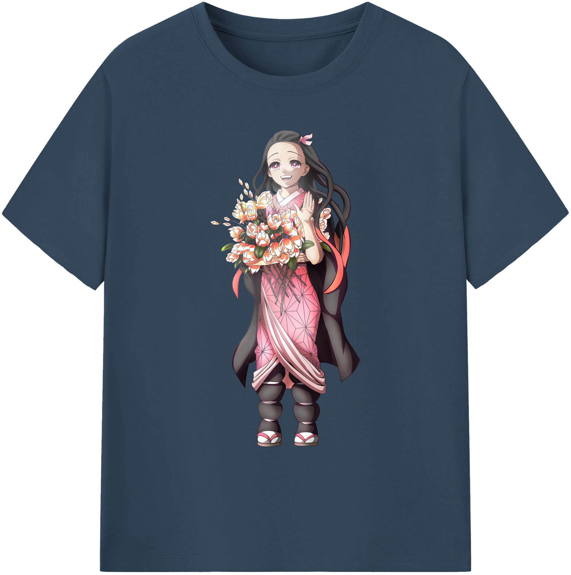 （画像用） 鬼滅の刃（きめつのやいば）竈門 禰󠄀豆子／かまど ねずこ Kamado Nezuko 綿100％ メンズ半袖Tシャツ｜肌触りやわらか＆通気性