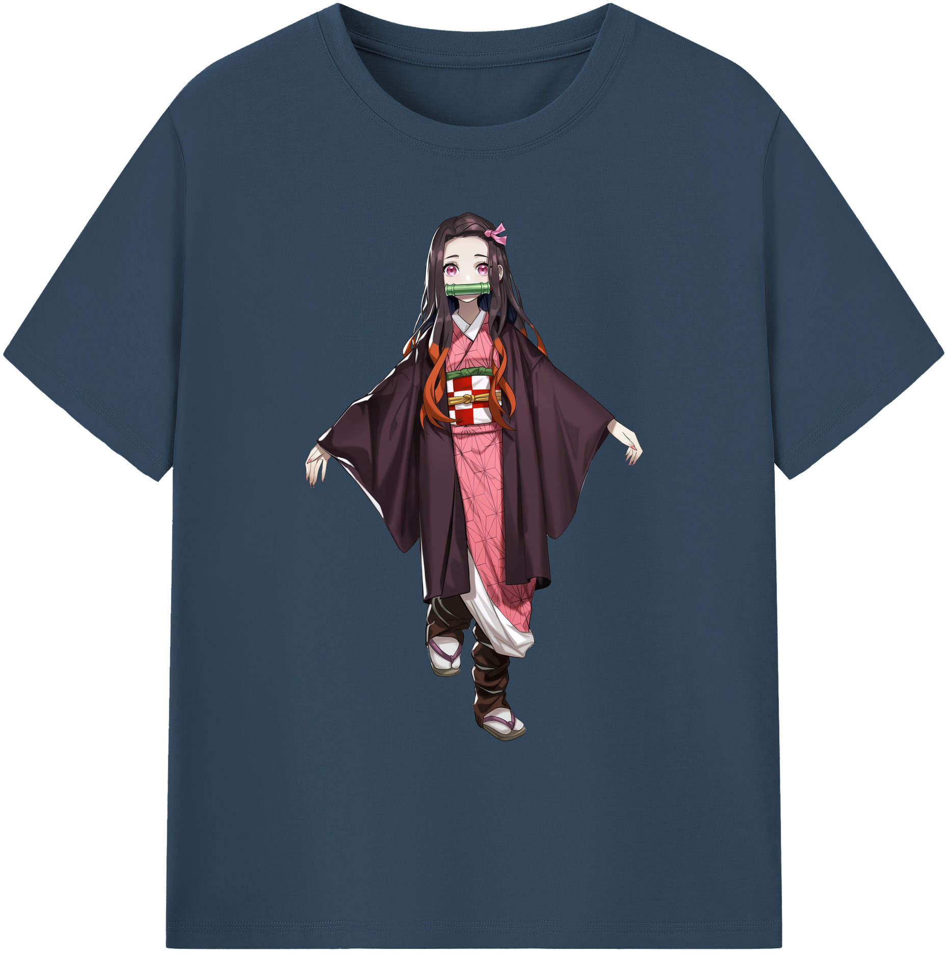 （画像用） 鬼滅の刃（きめつのやいば）竈門 禰󠄀豆子／かまど ねずこ Kamado Nezuko 綿100％ メンズ半袖Tシャツ｜肌触りやわらか＆通気性