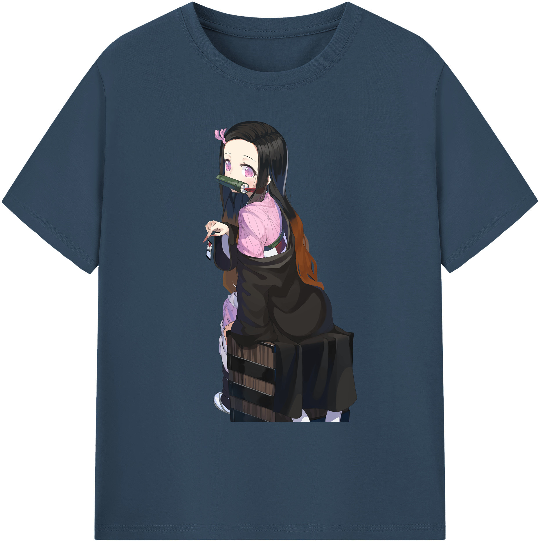（画像用） 鬼滅の刃（きめつのやいば）竈門 禰󠄀豆子／かまど ねずこ Kamado Nezuko 綿100％ メンズ半袖Tシャツ｜肌触りやわらか＆通気性
