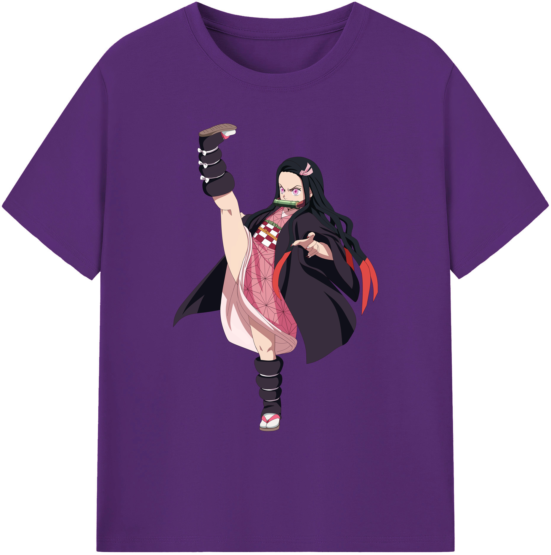 （画像用） 鬼滅の刃（きめつのやいば）竈門 禰󠄀豆子／かまど ねずこ Kamado Nezuko 綿100％ メンズ半袖Tシャツ｜肌触りやわらか＆通気性
