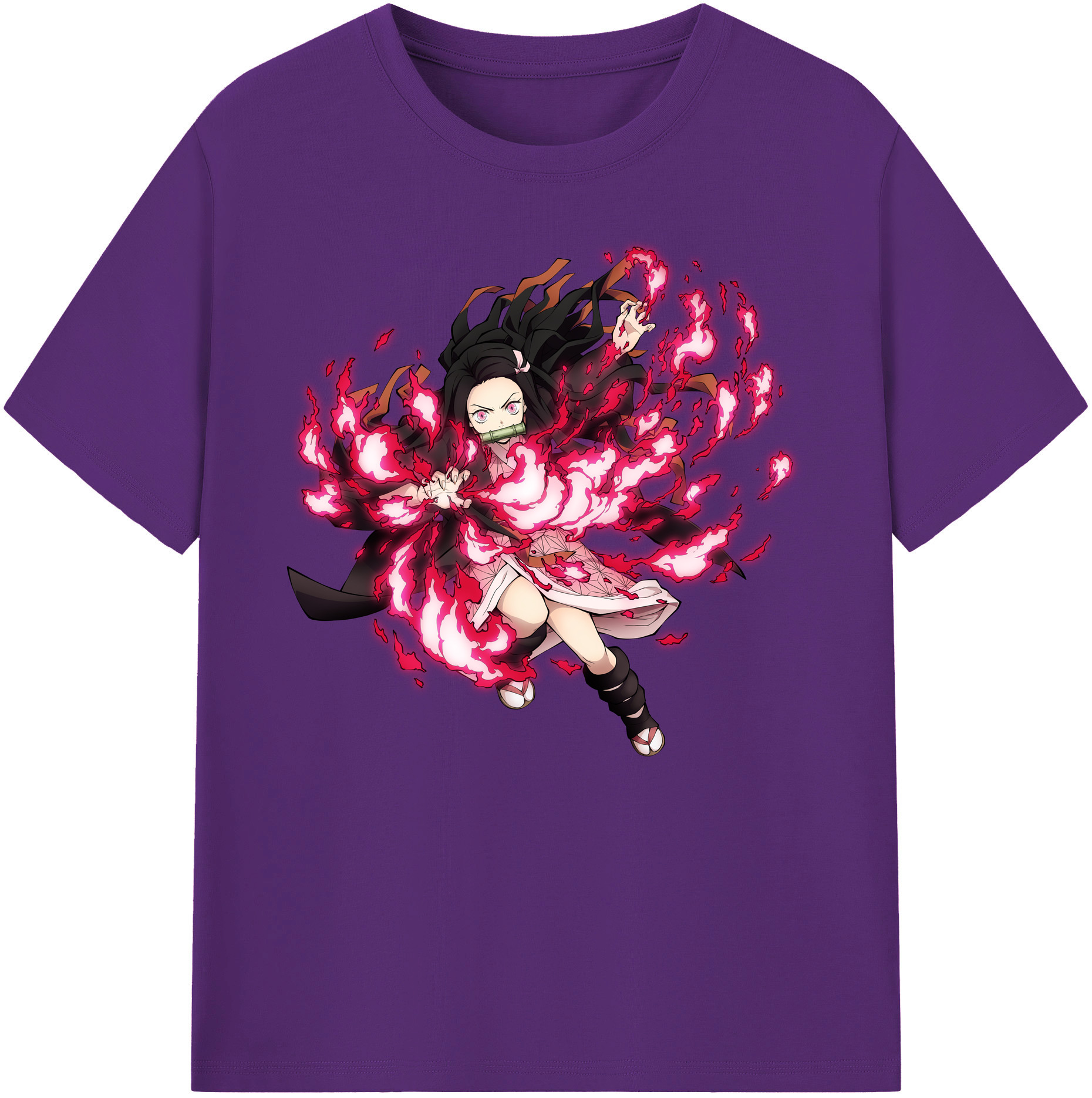 （画像用） 鬼滅の刃（きめつのやいば）竈門 禰󠄀豆子／かまど ねずこ Kamado Nezuko 綿100％ メンズ半袖Tシャツ｜肌触りやわらか＆通気性