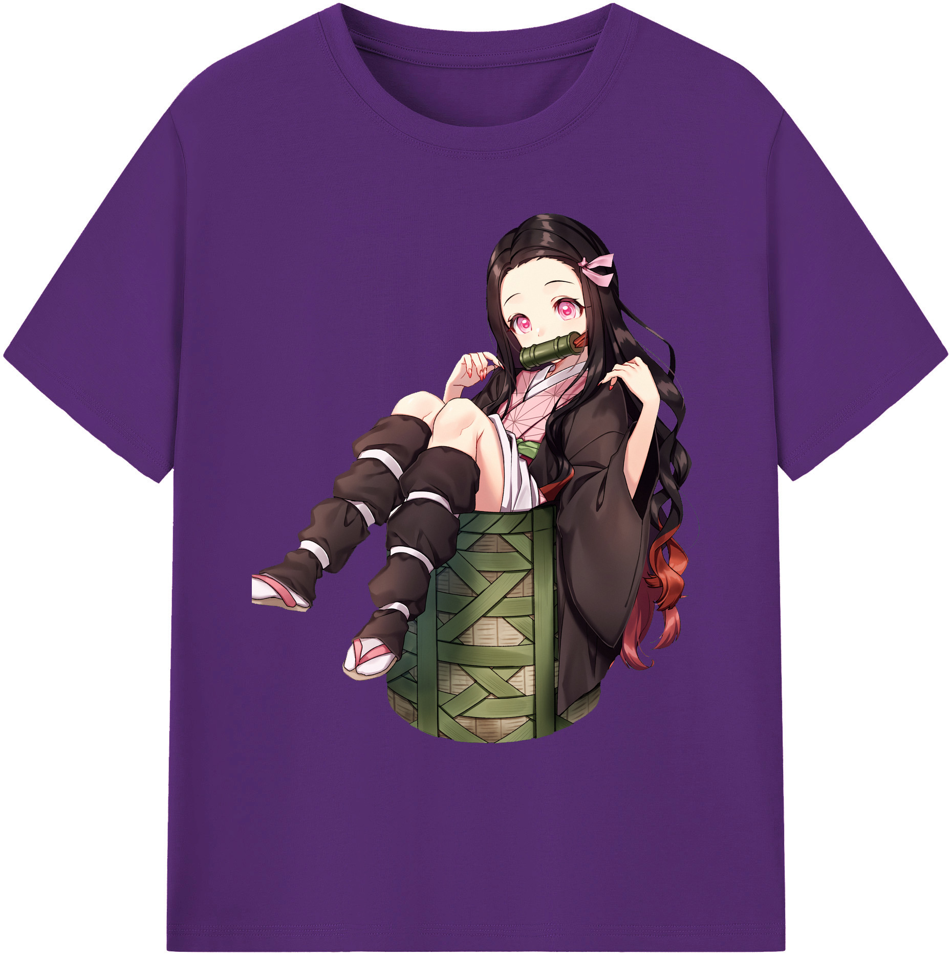 （画像用） 鬼滅の刃（きめつのやいば）竈門 禰󠄀豆子／かまど ねずこ Kamado Nezuko 綿100％ メンズ半袖Tシャツ｜肌触りやわらか＆通気性