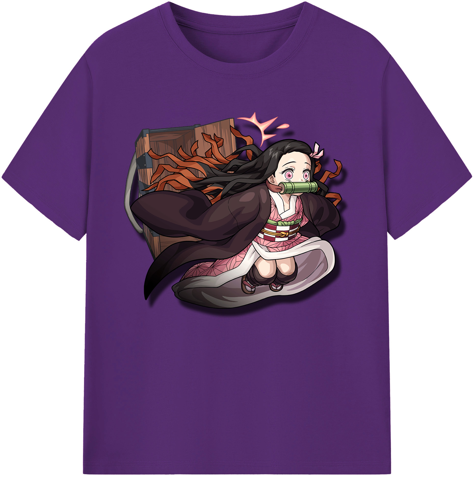 （画像用） 鬼滅の刃（きめつのやいば）竈門 禰󠄀豆子／かまど ねずこ Kamado Nezuko 綿100％ メンズ半袖Tシャツ｜肌触りやわらか＆通気性