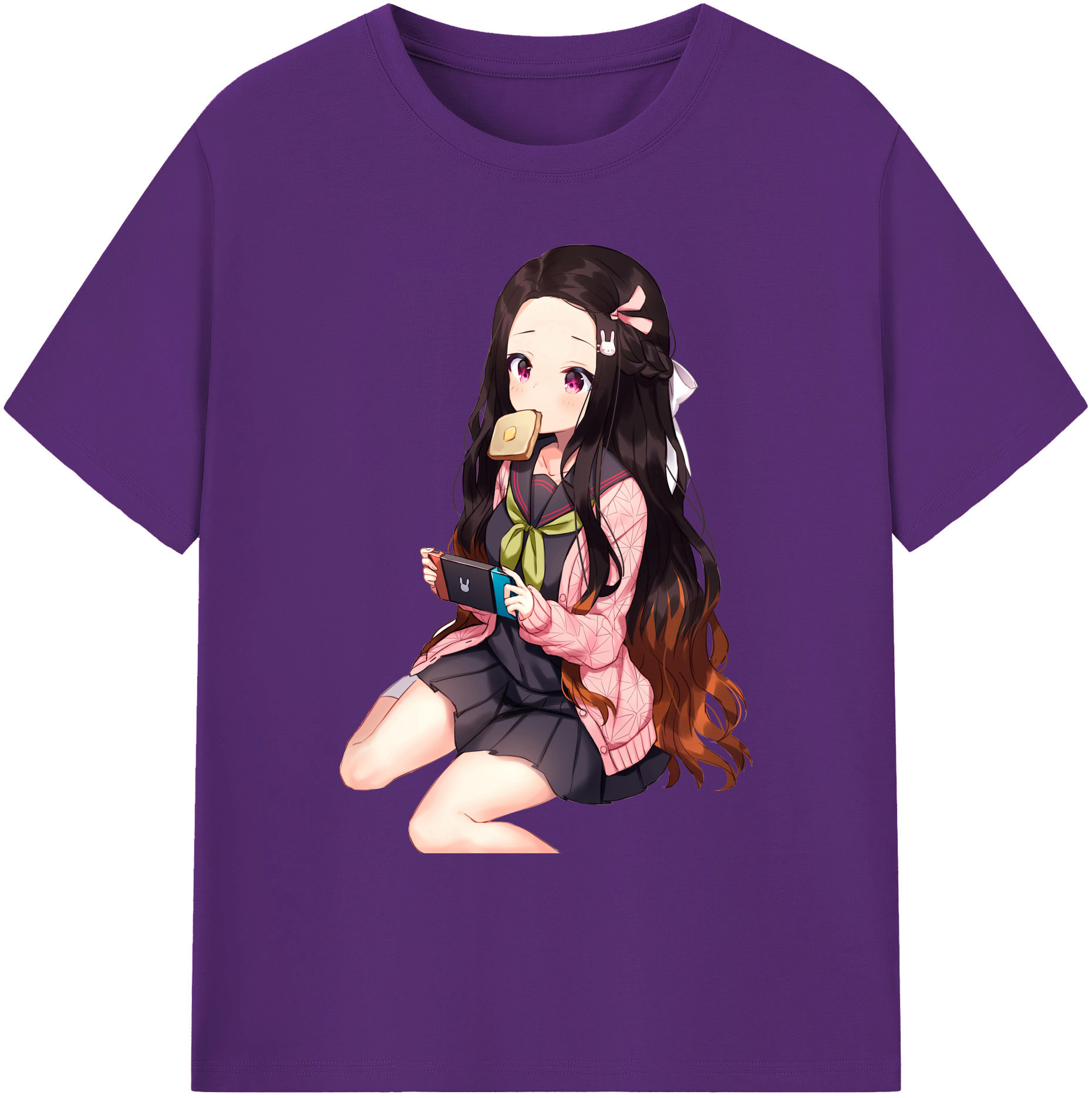 （画像用） 鬼滅の刃（きめつのやいば）竈門 禰󠄀豆子／かまど ねずこ Kamado Nezuko 綿100％ メンズ半袖Tシャツ｜肌触りやわらか＆通気性
