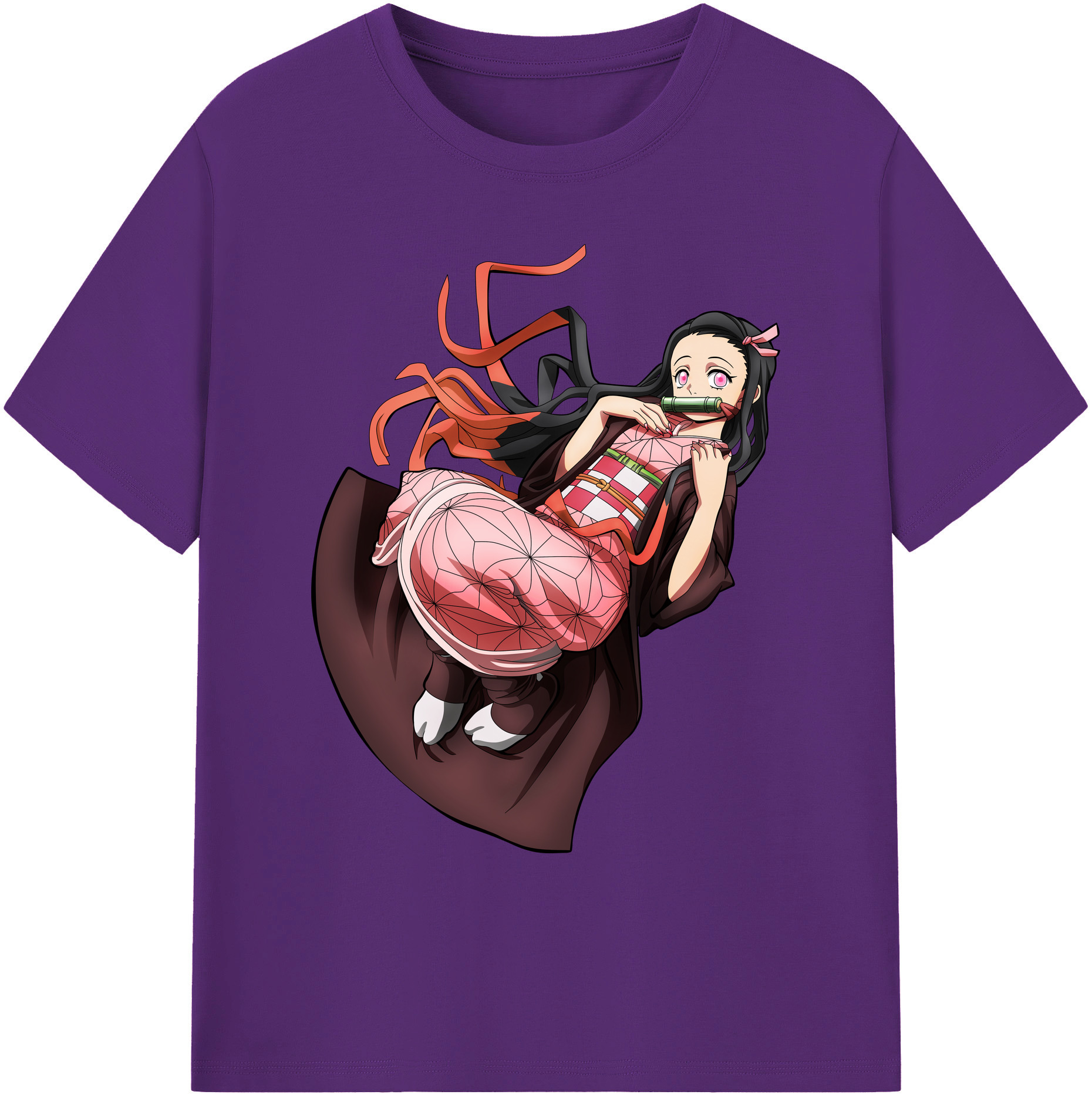 （画像用） 鬼滅の刃（きめつのやいば）竈門 禰󠄀豆子／かまど ねずこ Kamado Nezuko 綿100％ メンズ半袖Tシャツ｜肌触りやわらか＆通気性