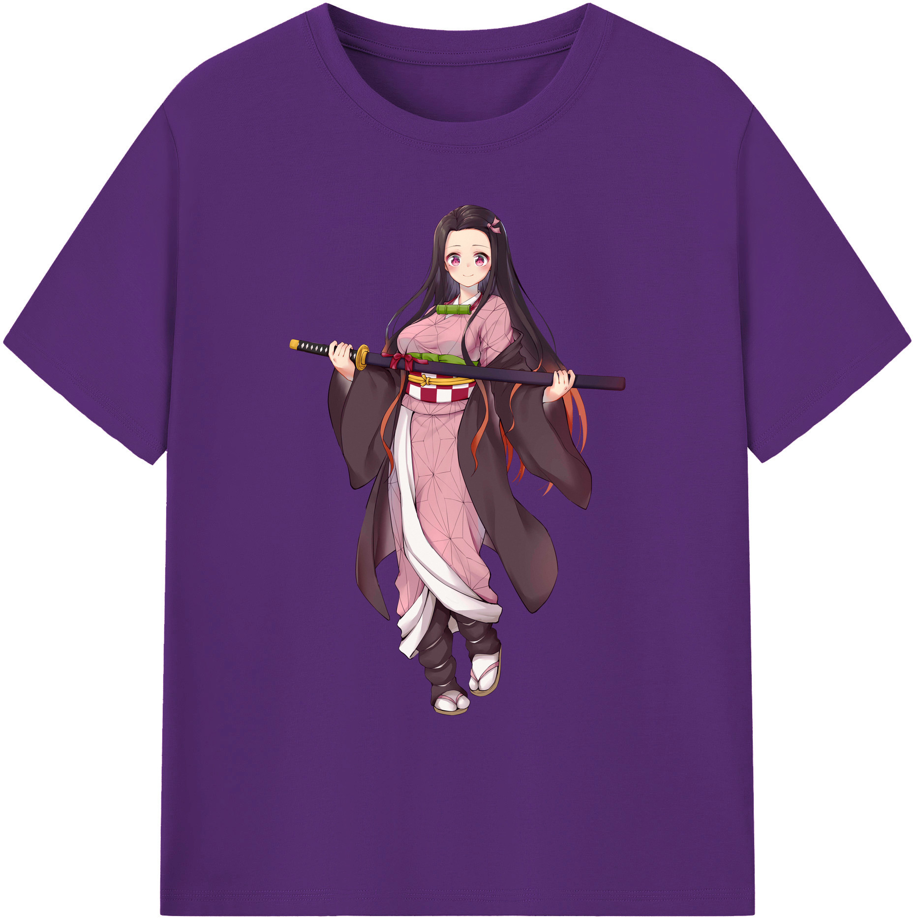 （画像用） 鬼滅の刃（きめつのやいば）竈門 禰󠄀豆子／かまど ねずこ Kamado Nezuko 綿100％ メンズ半袖Tシャツ｜肌触りやわらか＆通気性