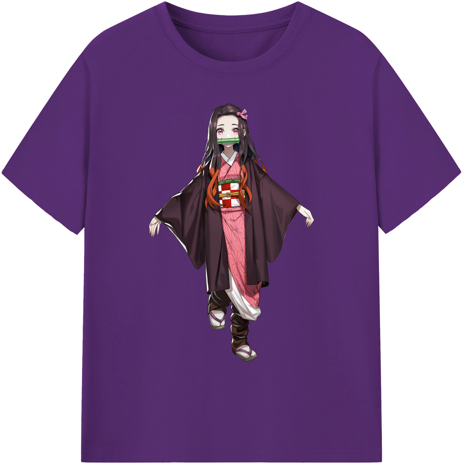 （画像用） 鬼滅の刃（きめつのやいば）竈門 禰󠄀豆子／かまど ねずこ Kamado Nezuko 綿100％ メンズ半袖Tシャツ｜肌触りやわらか＆通気性
