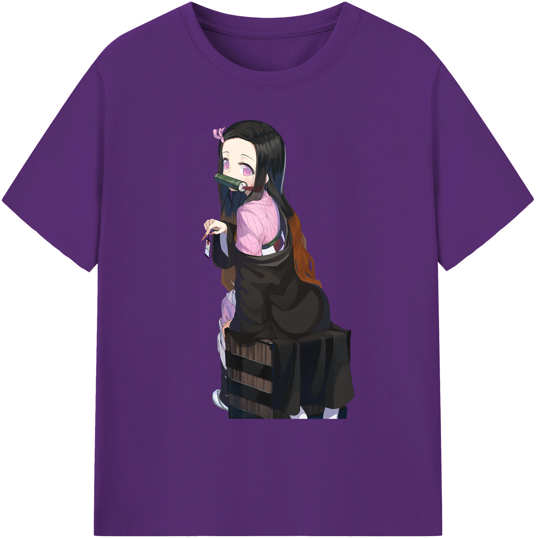 （画像用） 鬼滅の刃（きめつのやいば）竈門 禰󠄀豆子／かまど ねずこ Kamado Nezuko 綿100％ メンズ半袖Tシャツ｜肌触りやわらか＆通気性