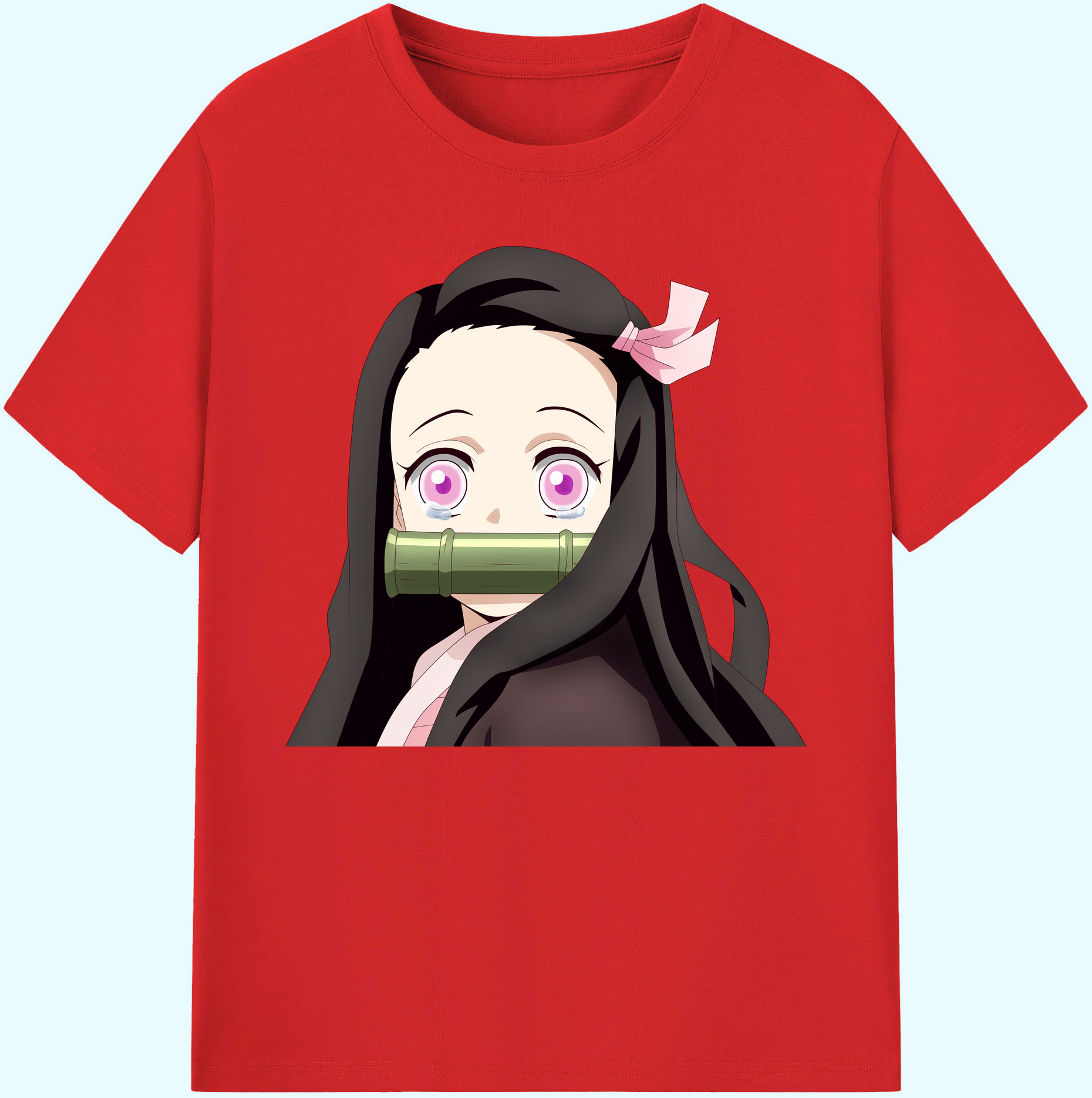 （画像用） 鬼滅の刃（きめつのやいば）竈門 禰󠄀豆子／かまど ねずこ Kamado Nezuko 綿100％ メンズ半袖Tシャツ｜肌触りやわらか＆通気性