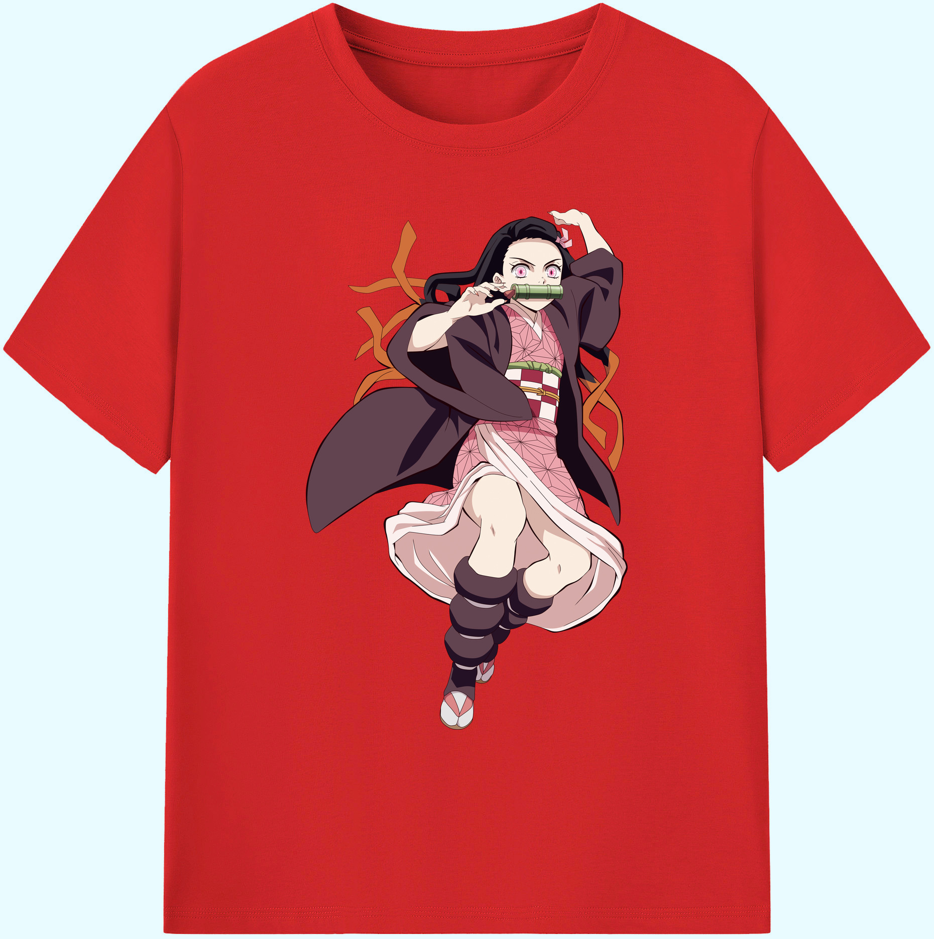 （画像用） 鬼滅の刃（きめつのやいば）竈門 禰󠄀豆子／かまど ねずこ Kamado Nezuko 綿100％ メンズ半袖Tシャツ｜肌触りやわらか＆通気性
