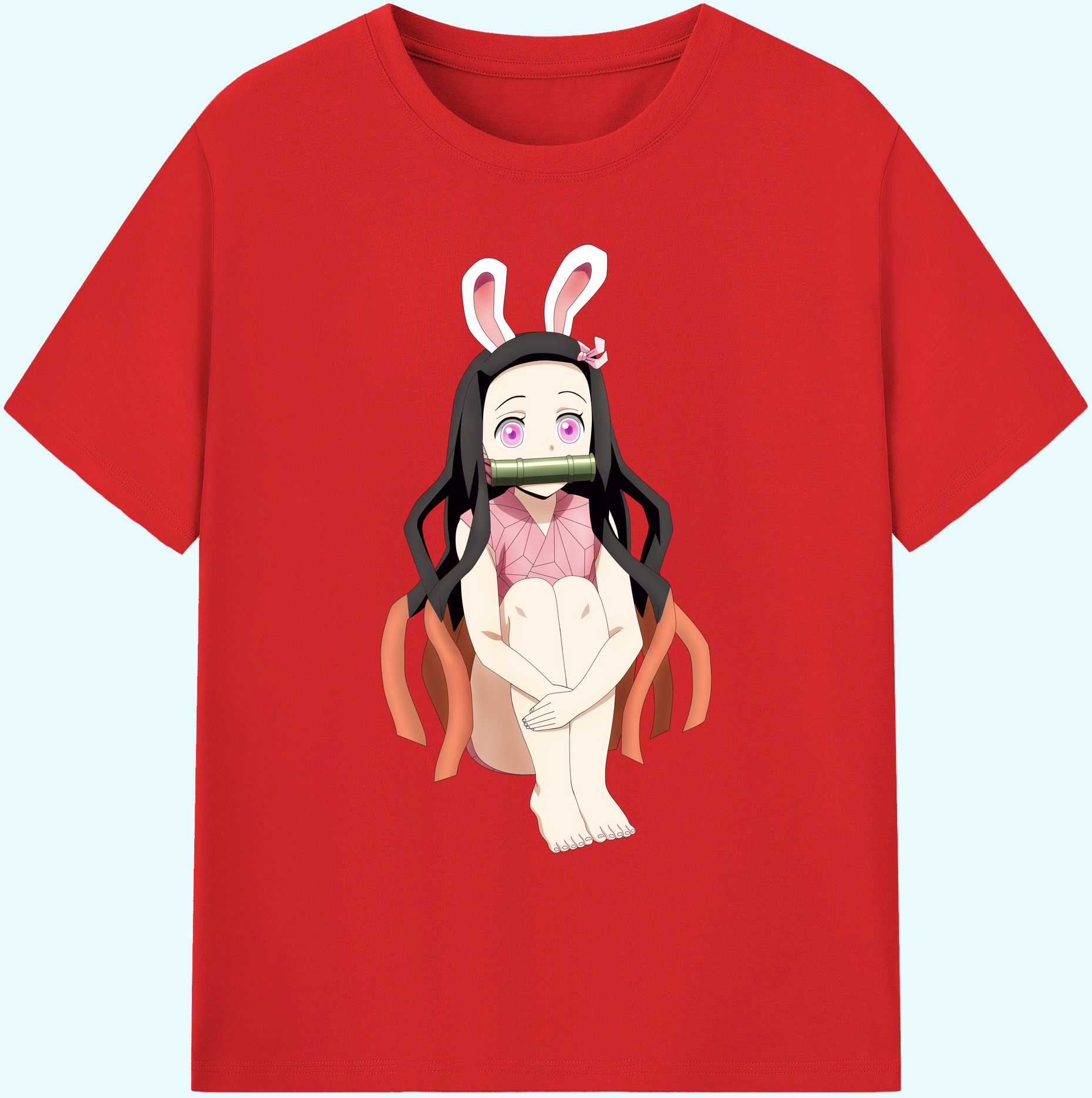 （画像用） 鬼滅の刃（きめつのやいば）竈門 禰󠄀豆子／かまど ねずこ Kamado Nezuko 綿100％ メンズ半袖Tシャツ｜肌触りやわらか＆通気性