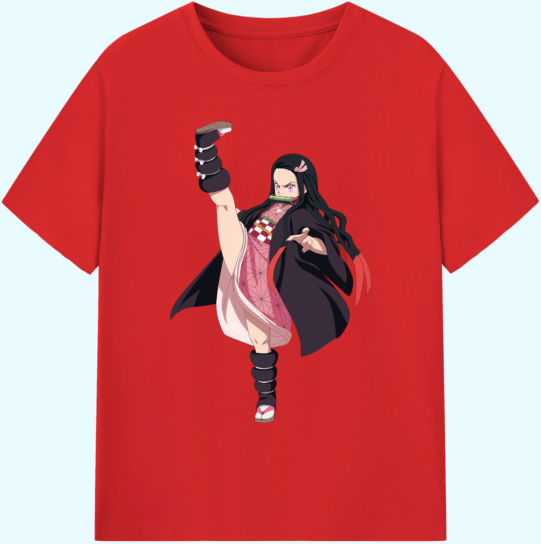 （画像用） 鬼滅の刃（きめつのやいば）竈門 禰󠄀豆子／かまど ねずこ Kamado Nezuko 綿100％ メンズ半袖Tシャツ｜肌触りやわらか＆通気性