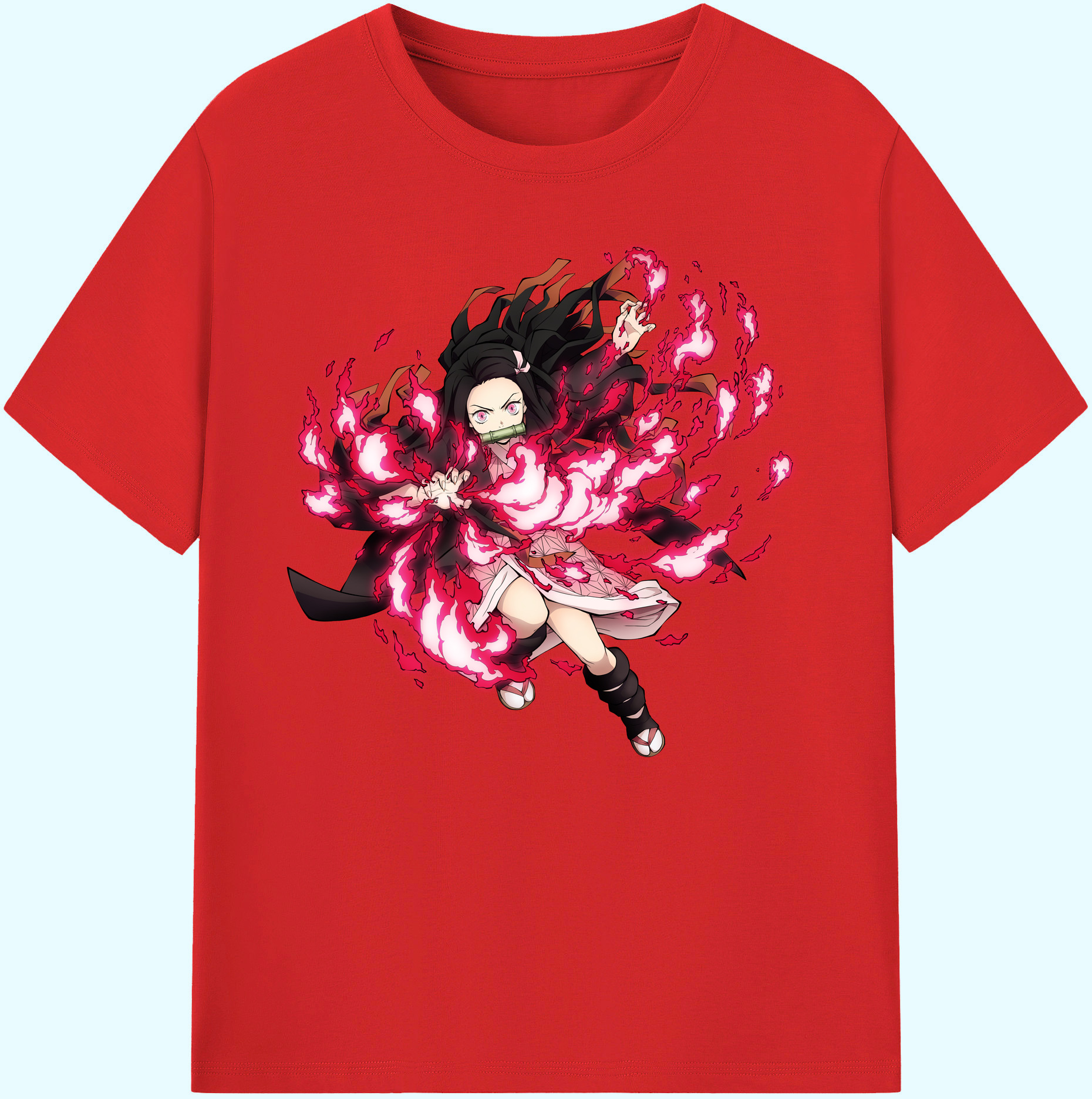 （画像用） 鬼滅の刃（きめつのやいば）竈門 禰󠄀豆子／かまど ねずこ Kamado Nezuko 綿100％ メンズ半袖Tシャツ｜肌触りやわらか＆通気性
