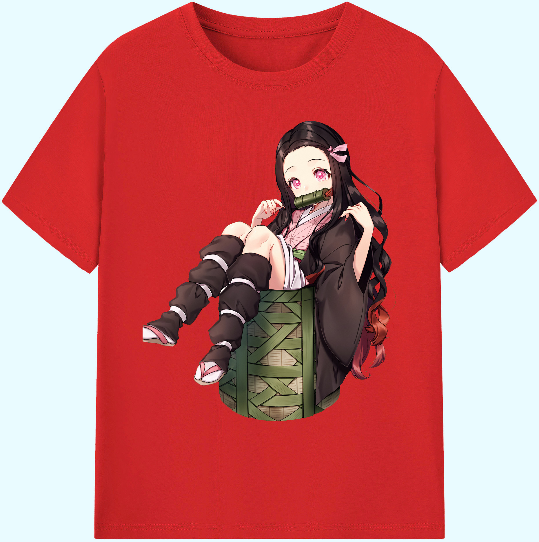 （画像用） 鬼滅の刃（きめつのやいば）竈門 禰󠄀豆子／かまど ねずこ Kamado Nezuko 綿100％ メンズ半袖Tシャツ｜肌触りやわらか＆通気性
