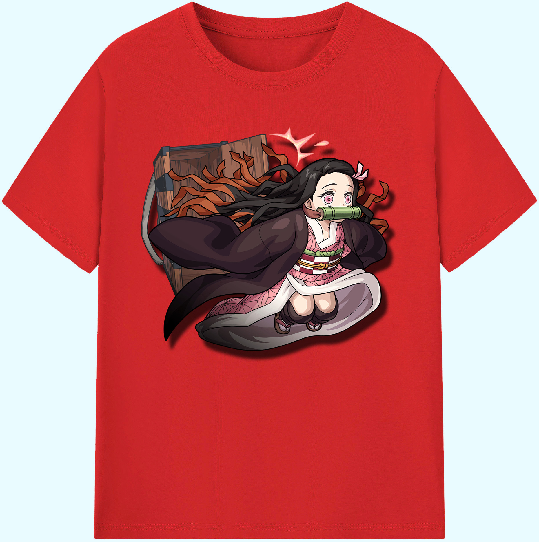 （画像用） 鬼滅の刃（きめつのやいば）竈門 禰󠄀豆子／かまど ねずこ Kamado Nezuko 綿100％ メンズ半袖Tシャツ｜肌触りやわらか＆通気性