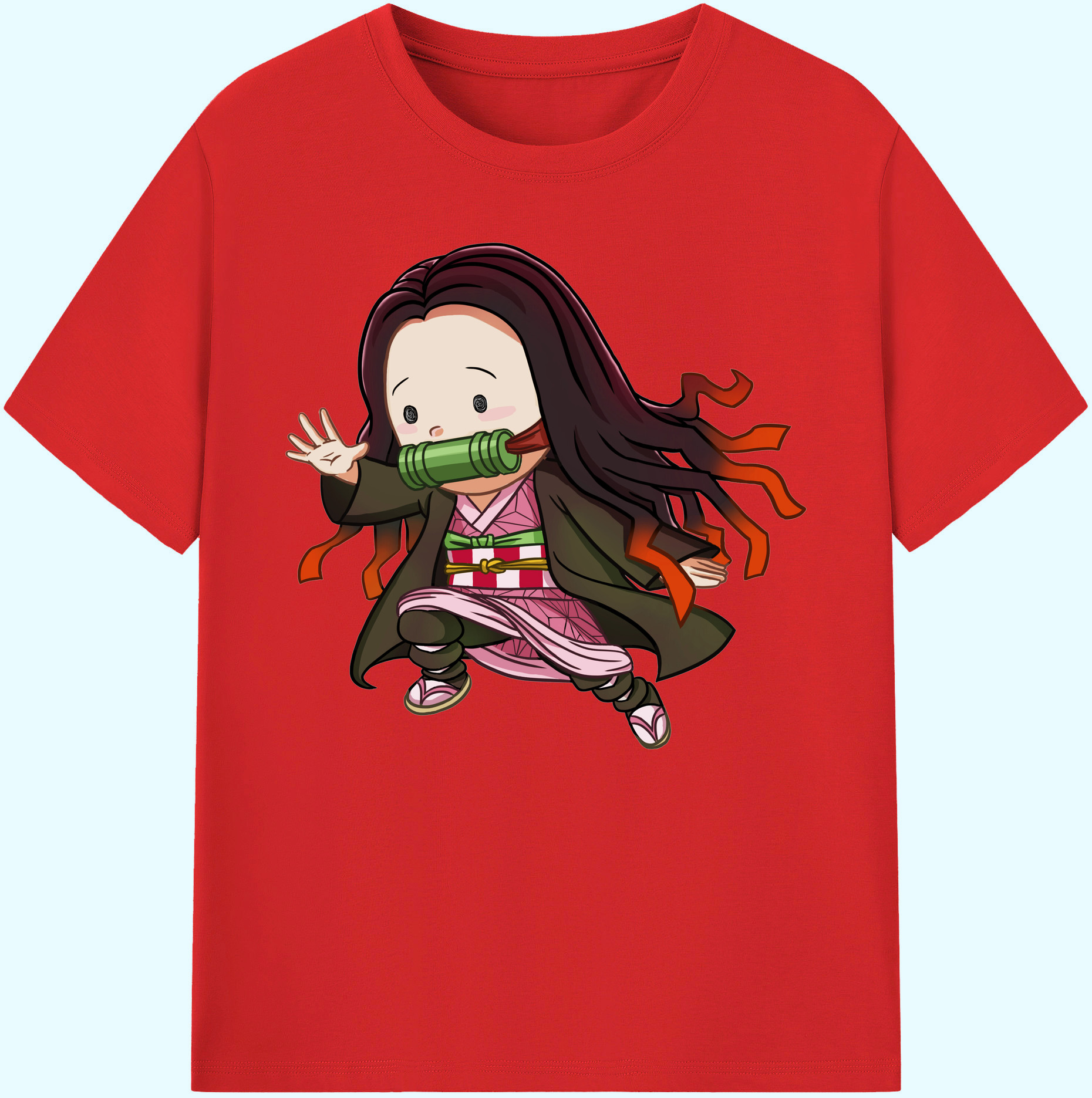 （画像用） 鬼滅の刃（きめつのやいば）竈門 禰󠄀豆子／かまど ねずこ Kamado Nezuko 綿100％ メンズ半袖Tシャツ｜肌触りやわらか＆通気性