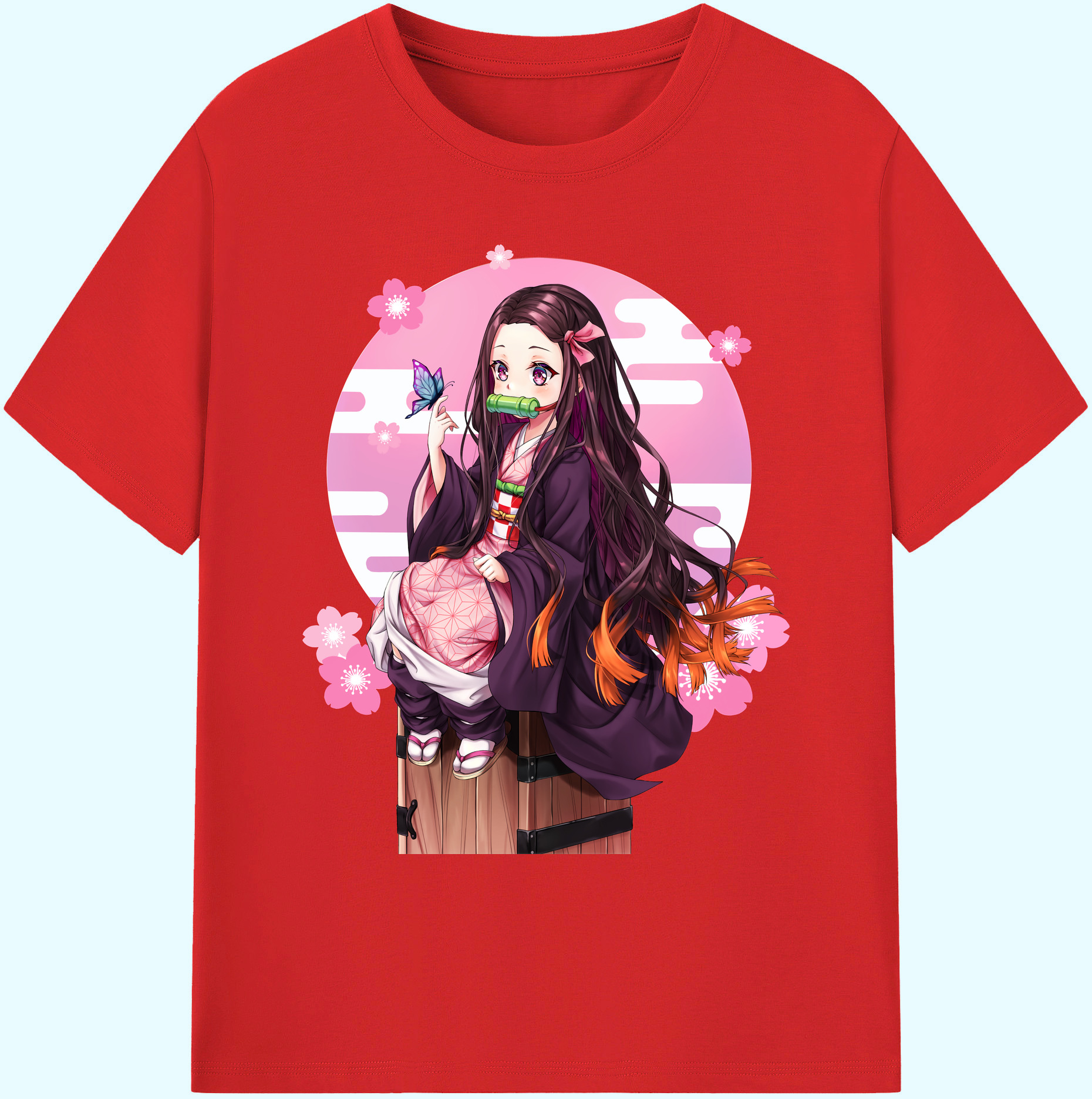 （画像用） 鬼滅の刃（きめつのやいば）竈門 禰󠄀豆子／かまど ねずこ Kamado Nezuko 綿100％ メンズ半袖Tシャツ｜肌触りやわらか＆通気性