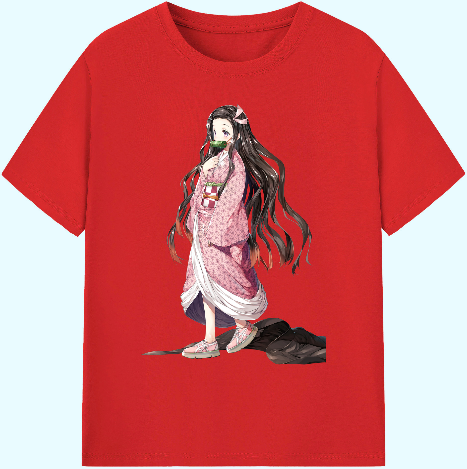 （画像用） 鬼滅の刃（きめつのやいば）竈門 禰󠄀豆子／かまど ねずこ Kamado Nezuko 綿100％ メンズ半袖Tシャツ｜肌触りやわらか＆通気性