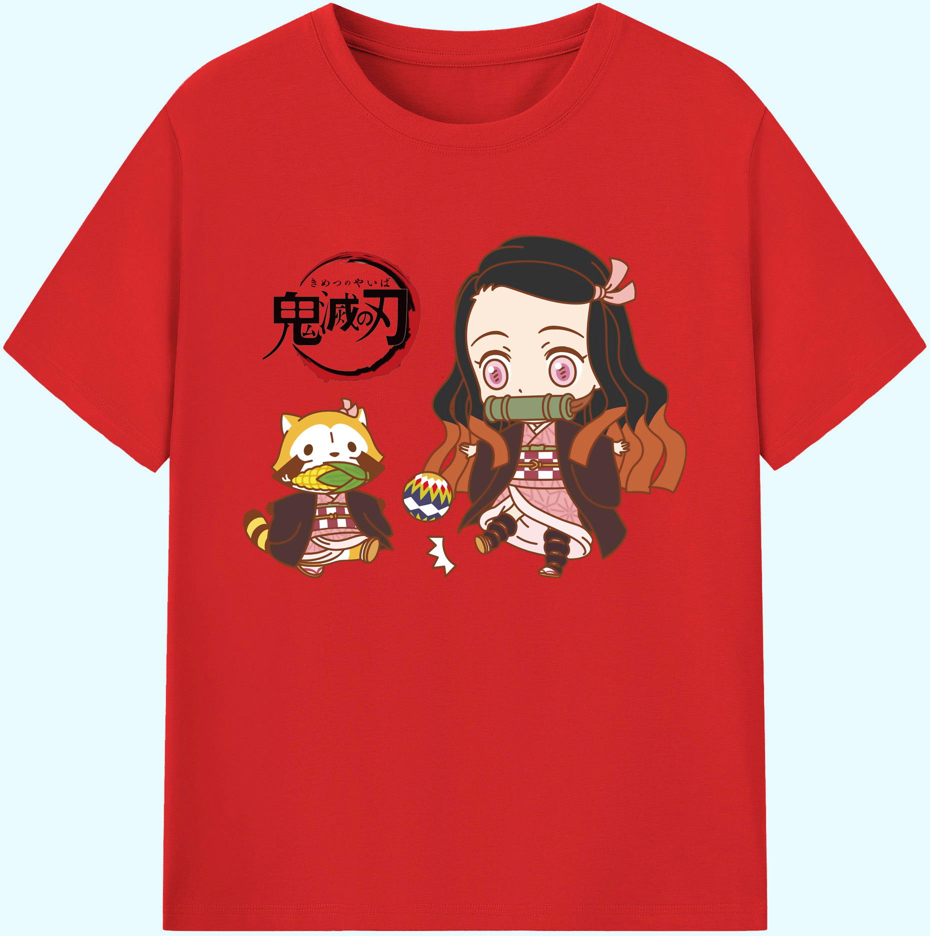 （画像用） 鬼滅の刃（きめつのやいば）竈門 禰󠄀豆子／かまど ねずこ Kamado Nezuko 綿100％ メンズ半袖Tシャツ｜肌触りやわらか＆通気性