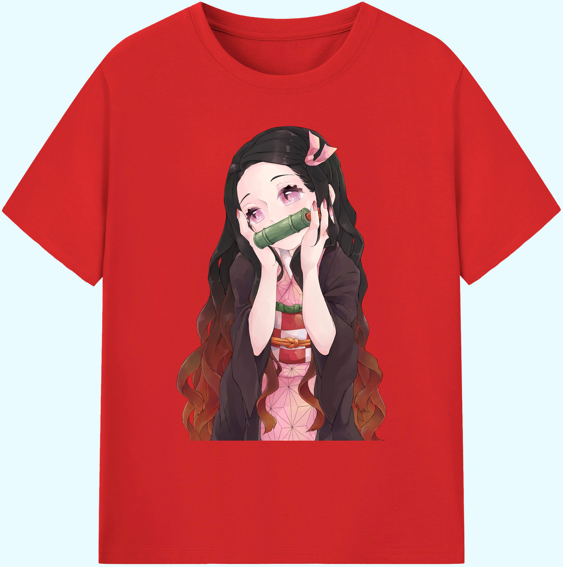 （画像用） 鬼滅の刃（きめつのやいば）竈門 禰󠄀豆子／かまど ねずこ Kamado Nezuko 綿100％ メンズ半袖Tシャツ｜肌触りやわらか＆通気性