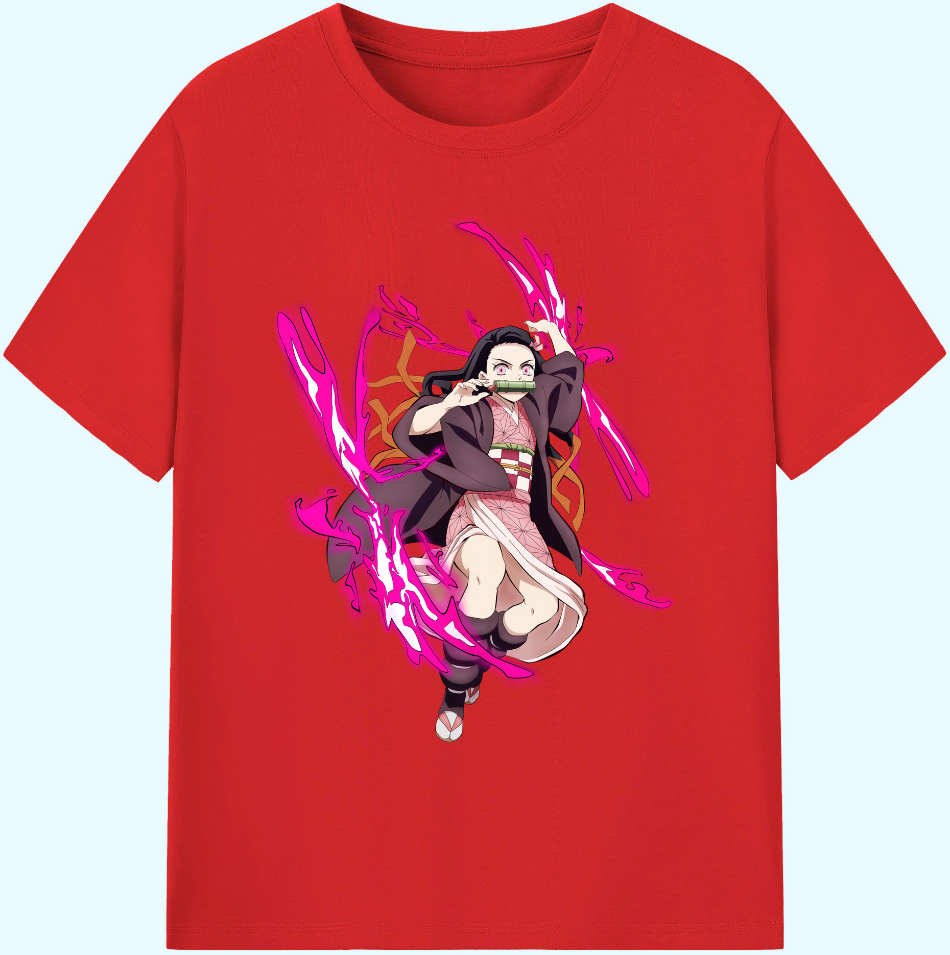 （画像用） 鬼滅の刃（きめつのやいば）竈門 禰󠄀豆子／かまど ねずこ Kamado Nezuko 綿100％ メンズ半袖Tシャツ｜肌触りやわらか＆通気性