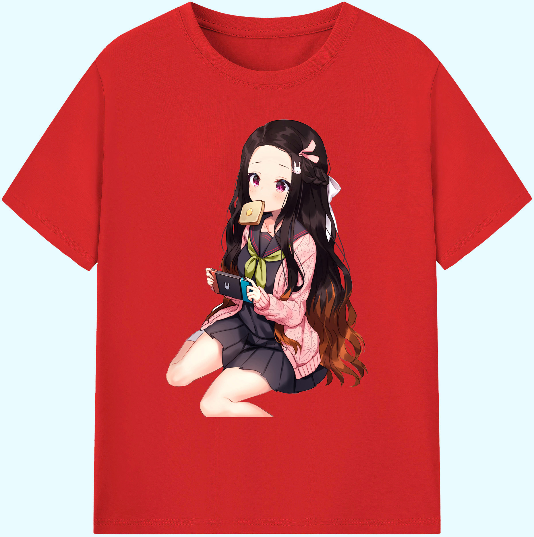 （画像用） 鬼滅の刃（きめつのやいば）竈門 禰󠄀豆子／かまど ねずこ Kamado Nezuko 綿100％ メンズ半袖Tシャツ｜肌触りやわらか＆通気性