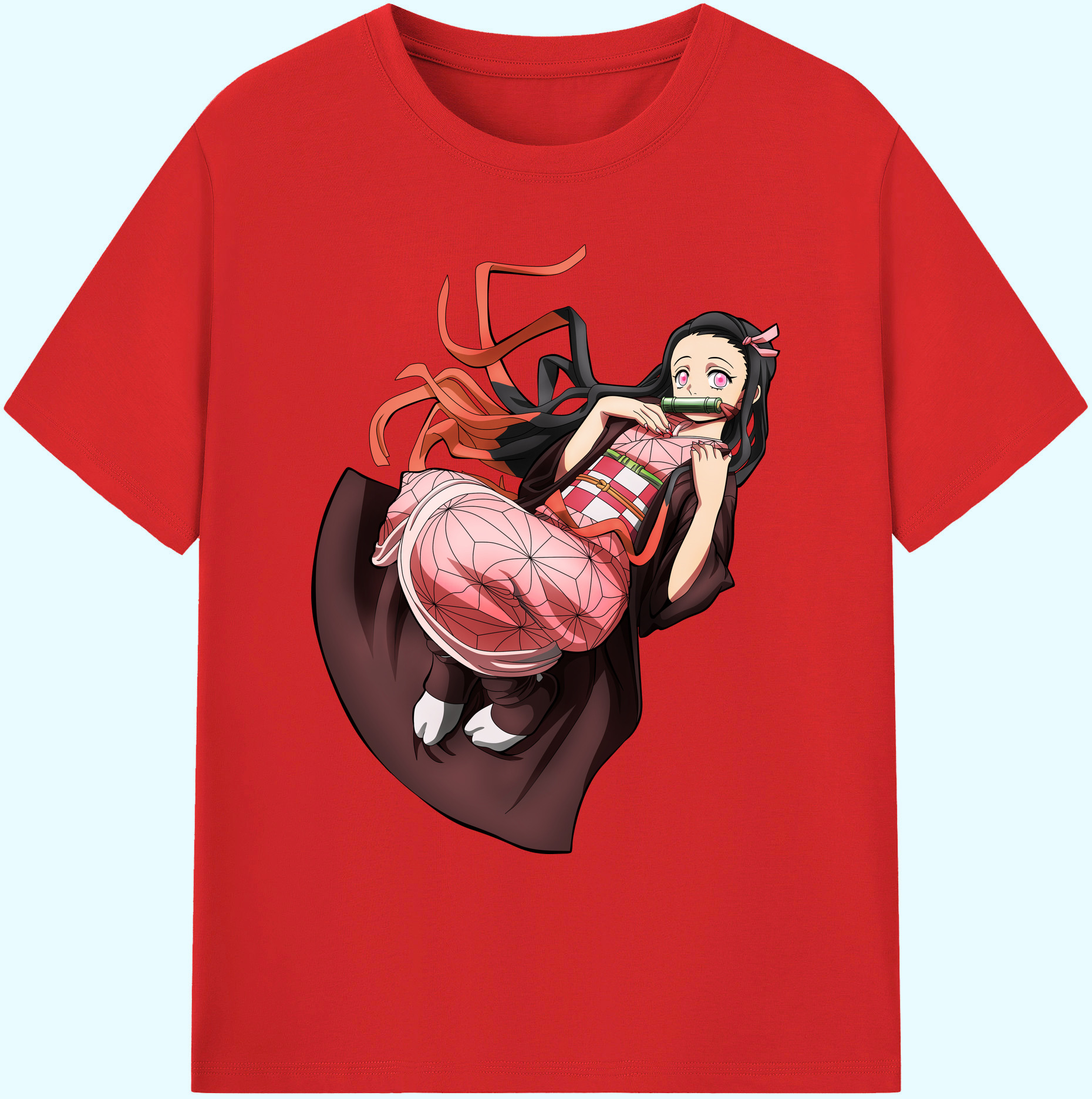（画像用） 鬼滅の刃（きめつのやいば）竈門 禰󠄀豆子／かまど ねずこ Kamado Nezuko 綿100％ メンズ半袖Tシャツ｜肌触りやわらか＆通気性