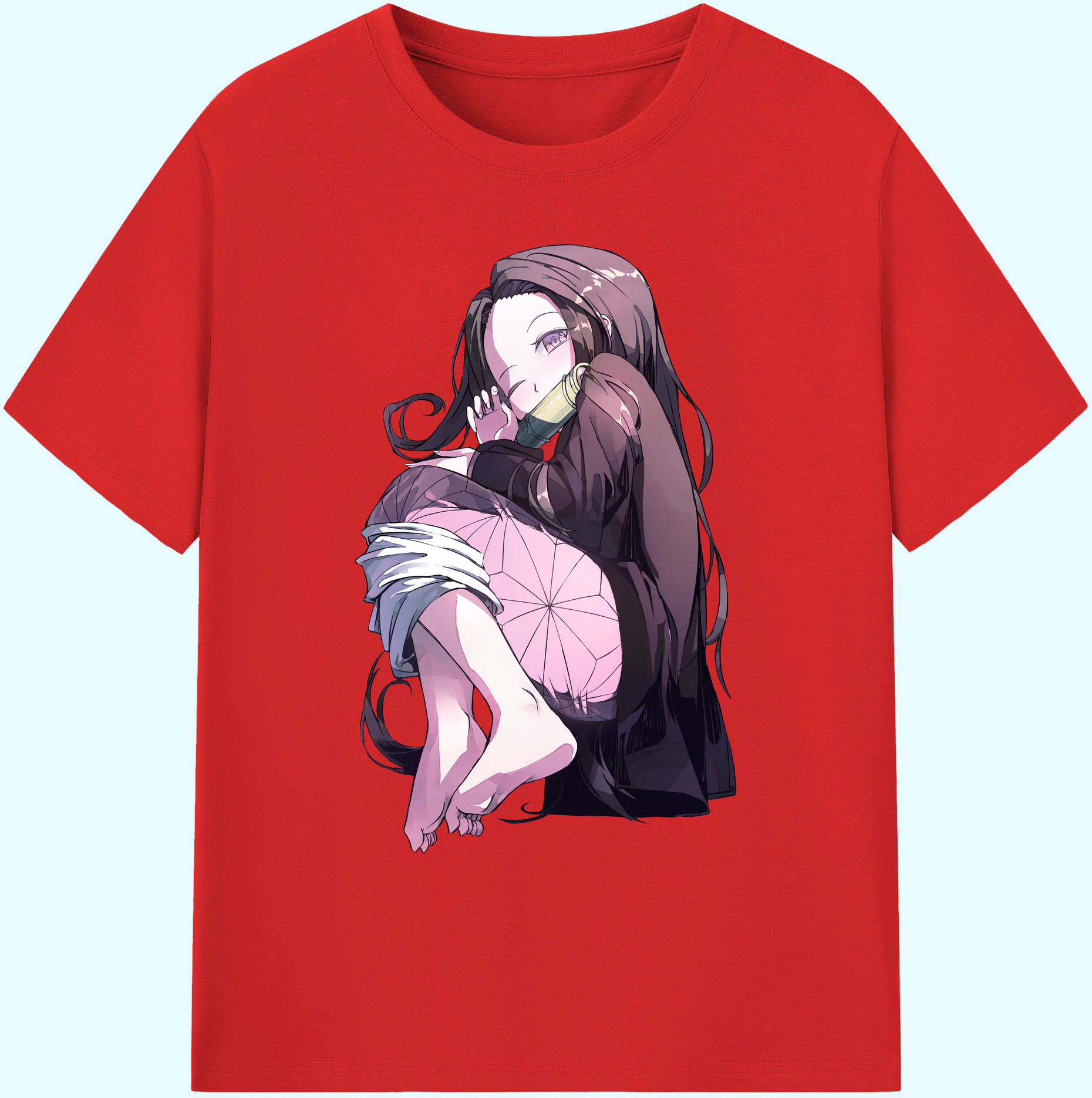 （画像用） 鬼滅の刃（きめつのやいば）竈門 禰󠄀豆子／かまど ねずこ Kamado Nezuko 綿100％ メンズ半袖Tシャツ｜肌触りやわらか＆通気性