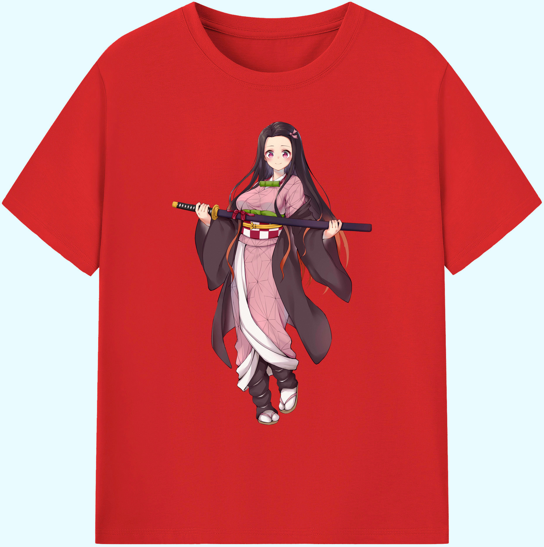 （画像用） 鬼滅の刃（きめつのやいば）竈門 禰󠄀豆子／かまど ねずこ Kamado Nezuko 綿100％ メンズ半袖Tシャツ｜肌触りやわらか＆通気性