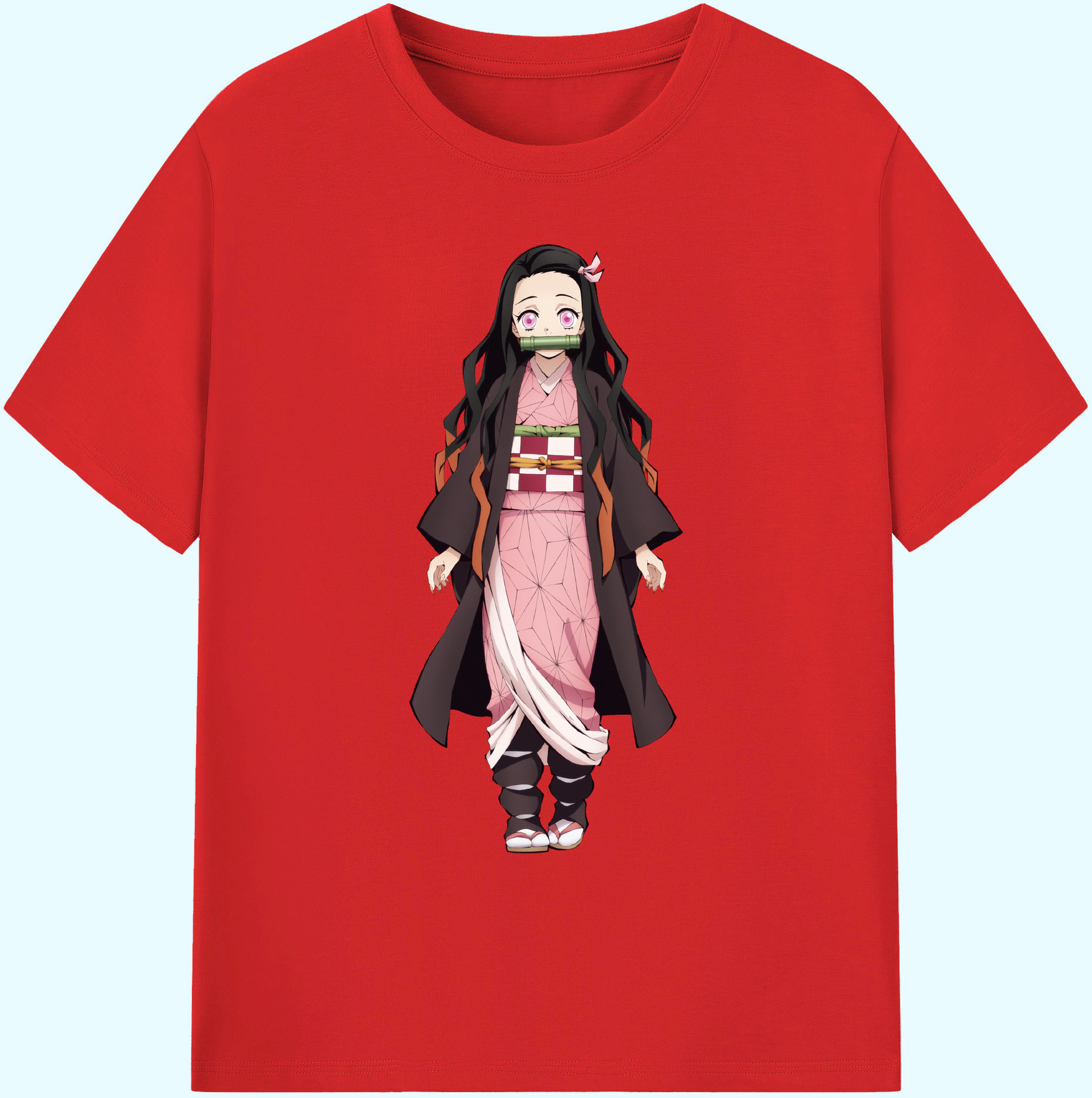 （画像用） 鬼滅の刃（きめつのやいば）竈門 禰󠄀豆子／かまど ねずこ Kamado Nezuko 綿100％ メンズ半袖Tシャツ｜肌触りやわらか＆通気性