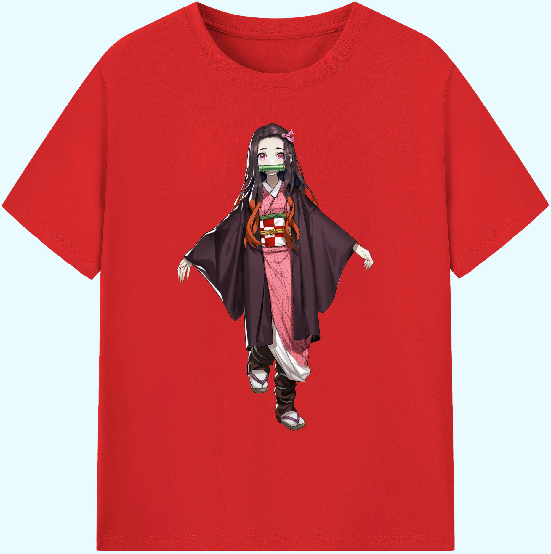 （画像用） 鬼滅の刃（きめつのやいば）竈門 禰󠄀豆子／かまど ねずこ Kamado Nezuko 綿100％ メンズ半袖Tシャツ｜肌触りやわらか＆通気性