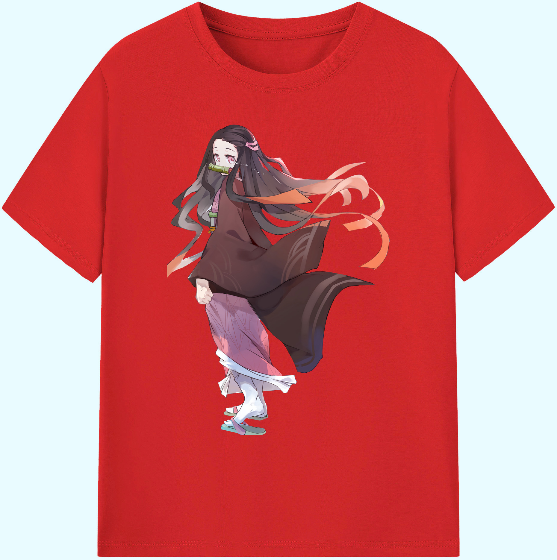 （画像用） 鬼滅の刃（きめつのやいば）竈門 禰󠄀豆子／かまど ねずこ Kamado Nezuko 綿100％ メンズ半袖Tシャツ｜肌触りやわらか＆通気性