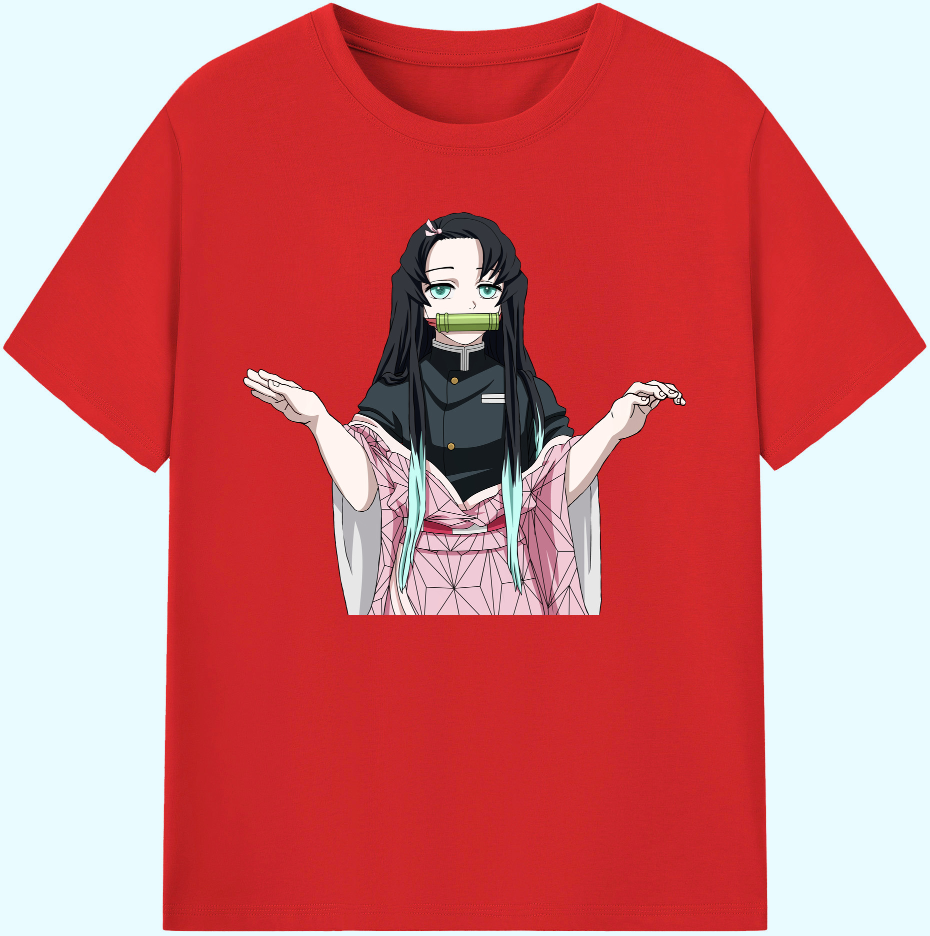 （画像用） 鬼滅の刃（きめつのやいば）竈門 禰󠄀豆子／かまど ねずこ Kamado Nezuko 綿100％ メンズ半袖Tシャツ｜肌触りやわらか＆通気性