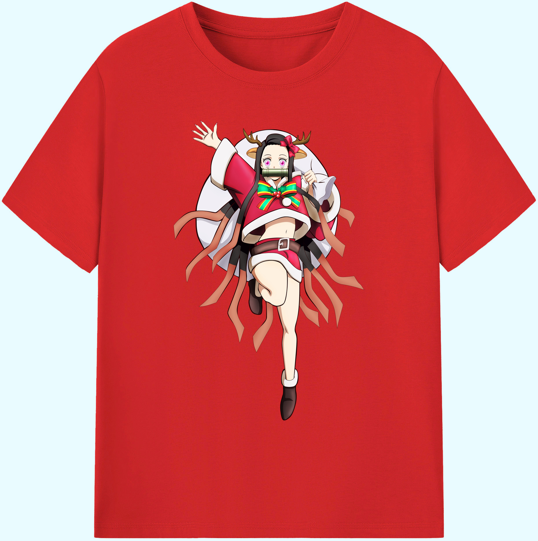 （画像用） 鬼滅の刃（きめつのやいば）竈門 禰󠄀豆子／かまど ねずこ Kamado Nezuko 綿100％ メンズ半袖Tシャツ｜肌触りやわらか＆通気性